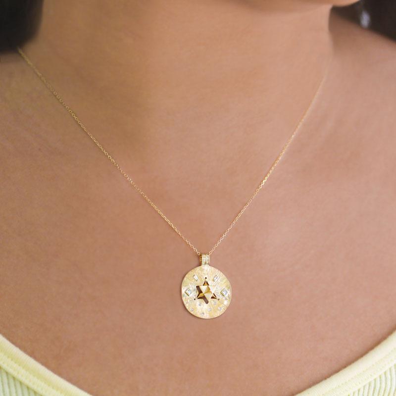 14K Gold Diamond Merkabah Pendant Necklace for Women - Spiritual Jewelry for Meditation, Yoga & Energy Healing
