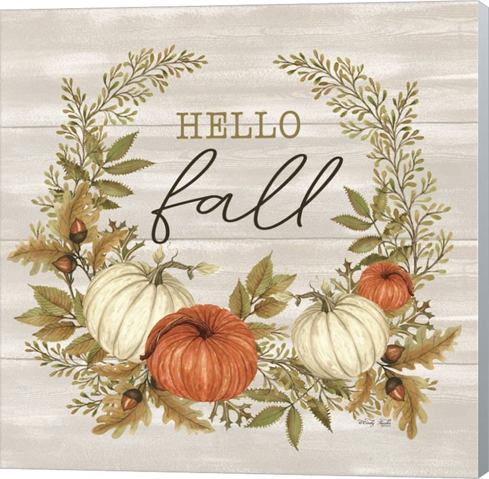 Hello Fall by Cindy Jacobs - 12x12 Inch Canvas Wall Art with Winter Gray Sides, Museum Wrapped - Perfect for Living Room, Bedroom & Office Decor