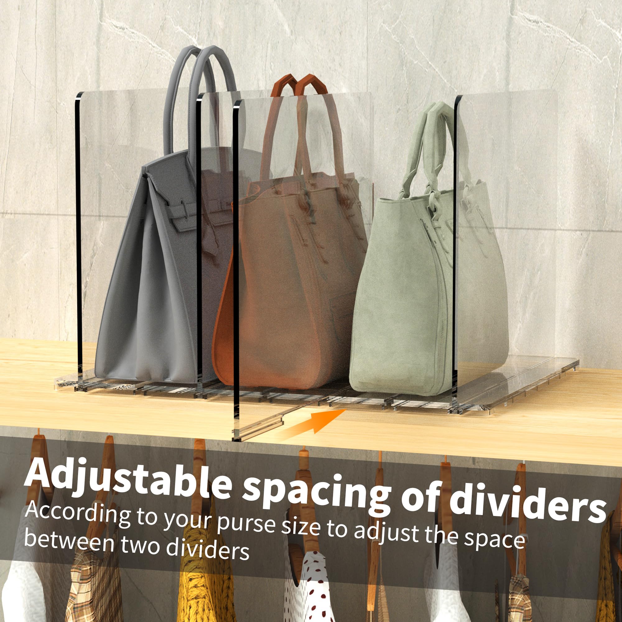 Clear Adjustable Acrylic Shelf Dividers for Closet Organizer - 2 Pack (4 Dividers Total) - Perfect for Handbags, Purses, Clothes & Bookshelf Organization in Bedroom & Closet