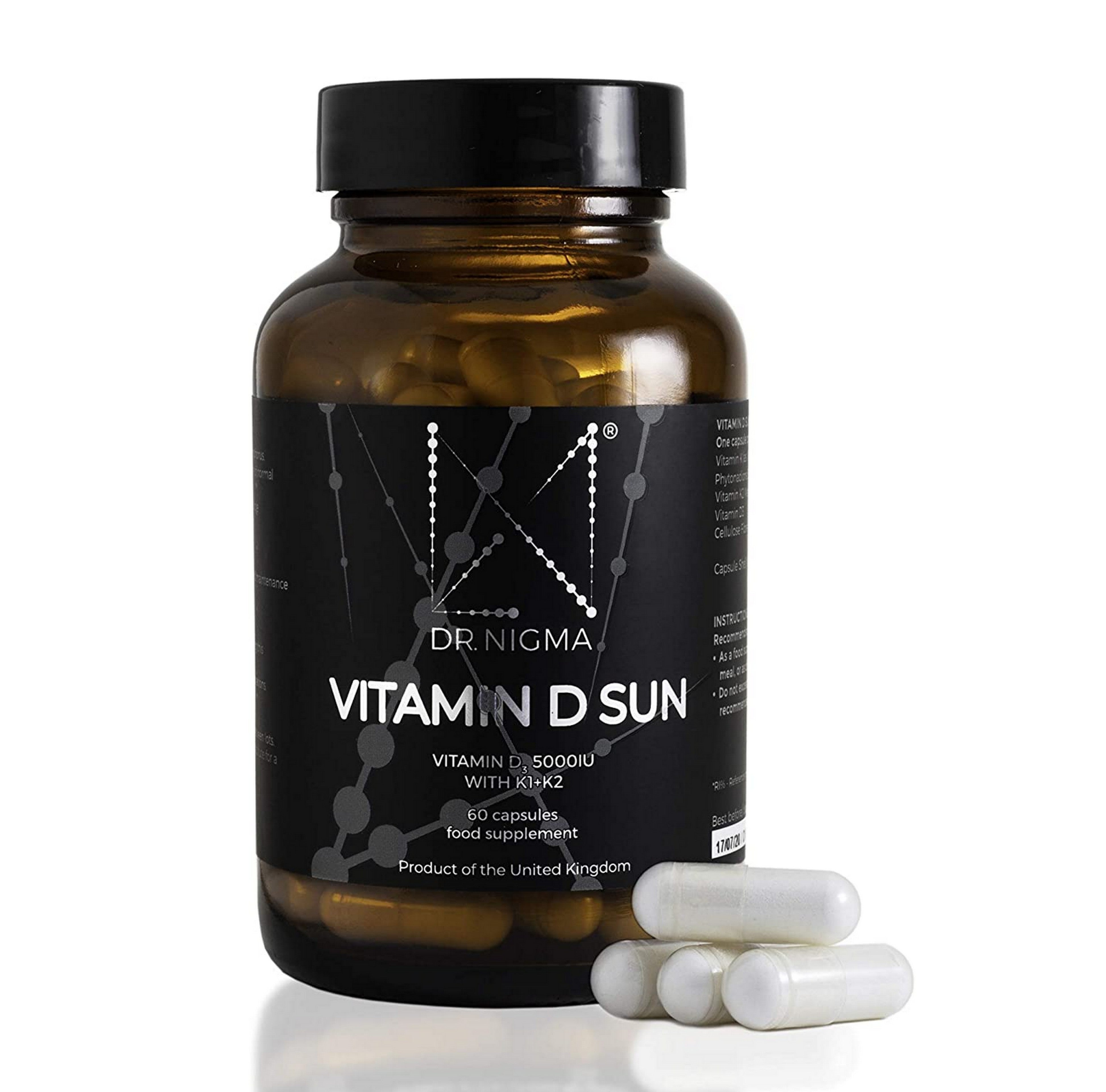 Dr. Nigma Vitamin D3 5000 IU with K1 & K2 Supplement - 60 Capsules for Immune Support, Bone & Heart Health - Daily Sunshine Vitamin for Adults & Seniors