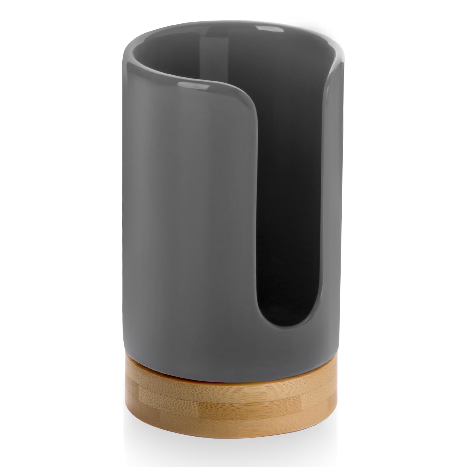 Ceramic Bathroom Cup Dispenser - 3-5 oz Disposable Paper & Plastic Cup Holder for Mouthwash, Guest Toiletries & Coffee - BPA-Free Countertop Organizer (Grey) - Perfect for Home, Office & Hotel Bathrooms