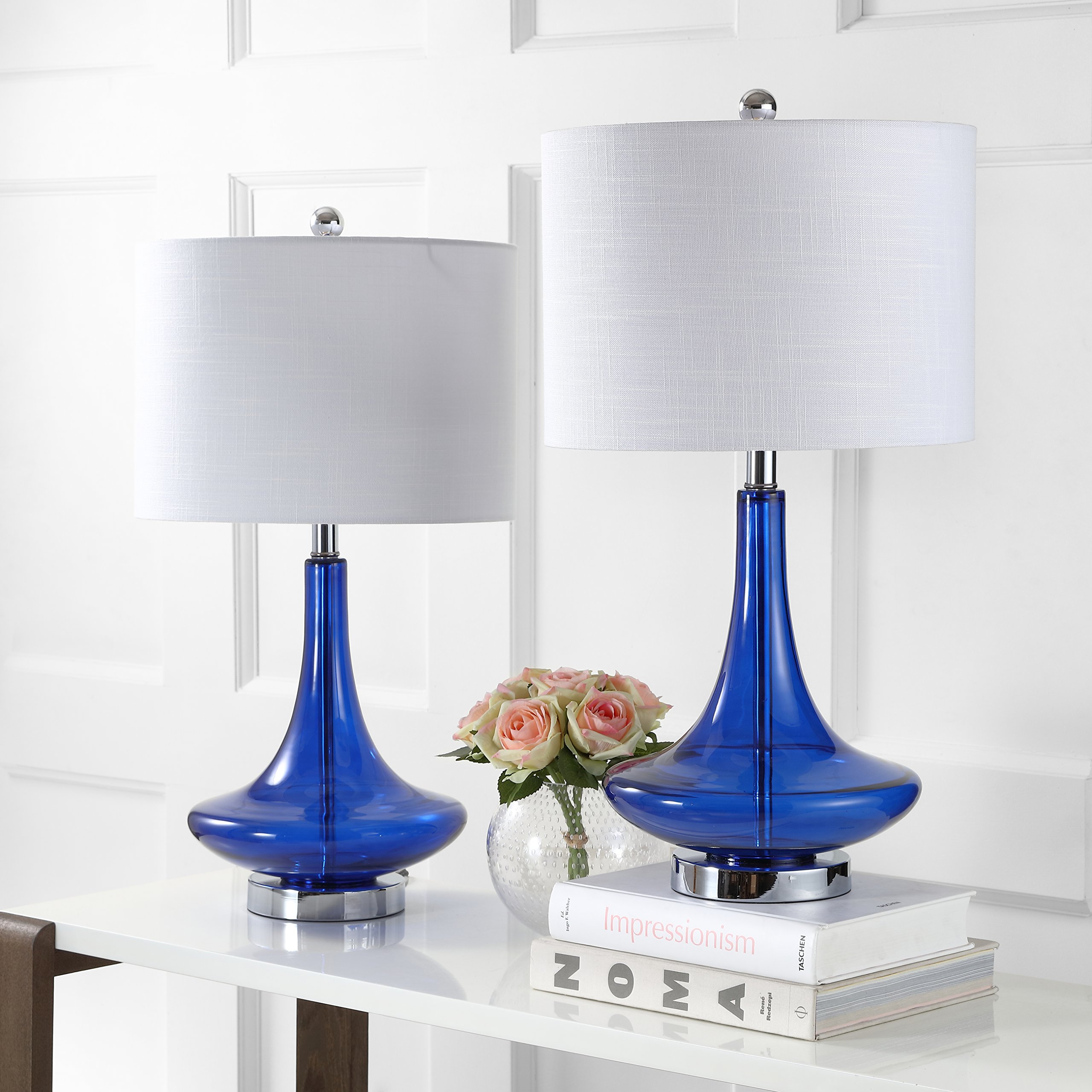 JONATHAN Y JYL1081D-SET2 Set of 2 Modern Glass Teardrop LED Table Lamps - 25.5
