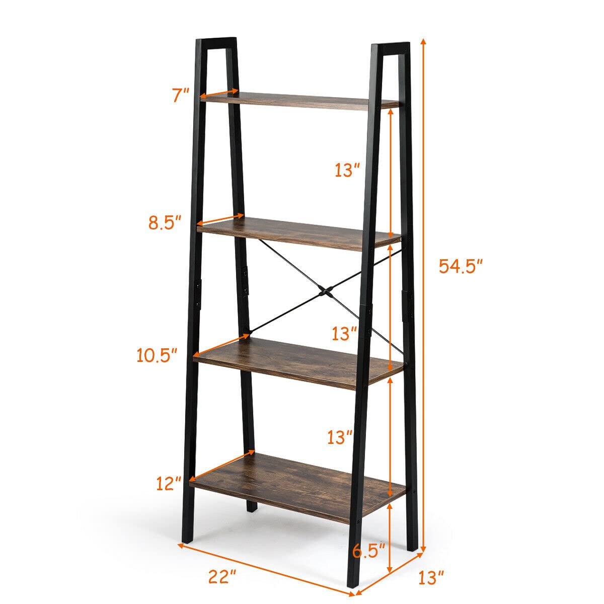 4-Tier Industrial Ladder Shelf - Modern Bookshelf Storage for Living Room, Office & Bathroom - Multifunctional Plant Stand & Bookcase - Space-Saving Home Decor Solution