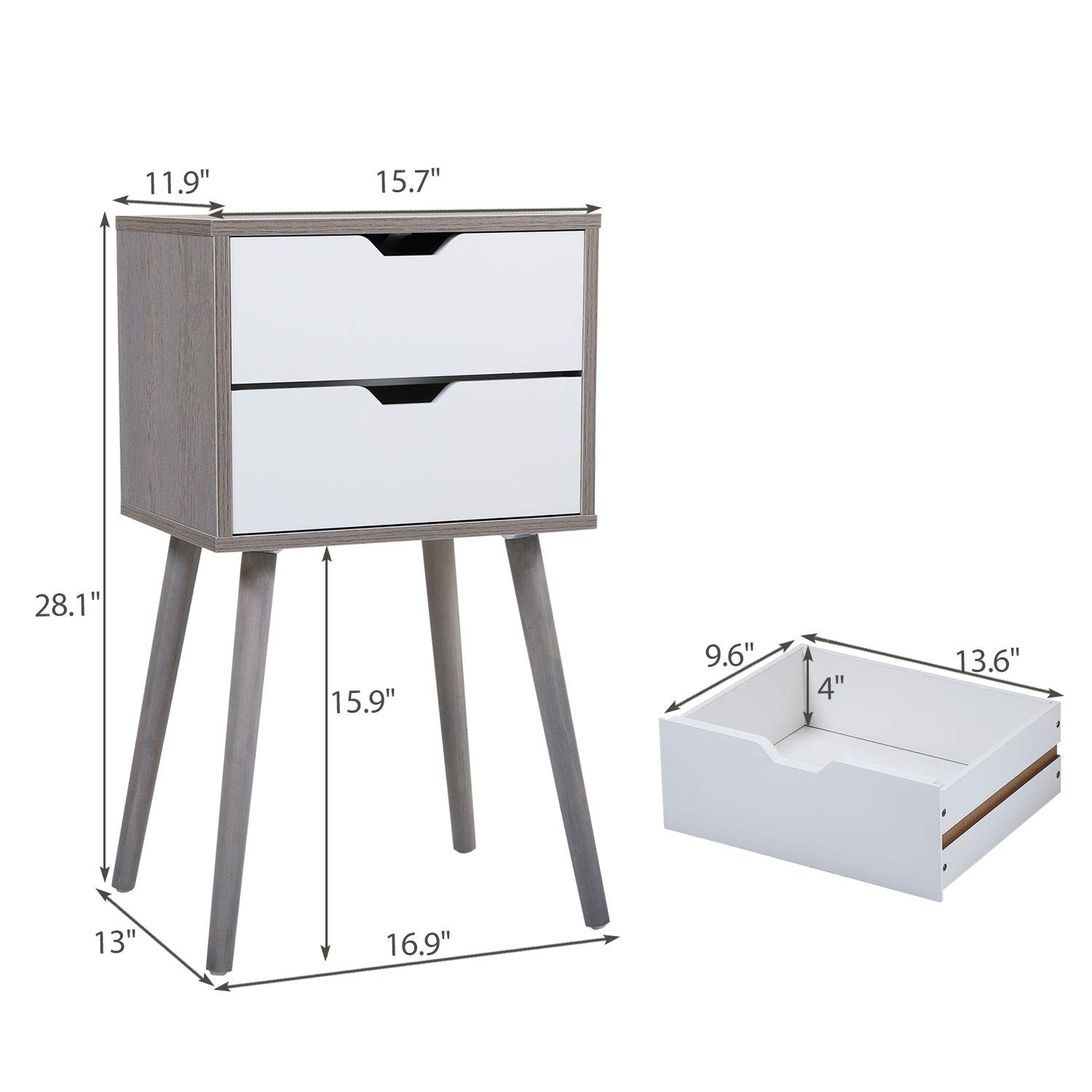 JAXPETY Nightstands Set of 2 - Modern Bedside Tables with 2 Drawers & Solid Wood Legs, Large Storage End Tables for Bedroom, Living Room, Office - Light Grey - Perfect for Small Spaces & Apartment Decor