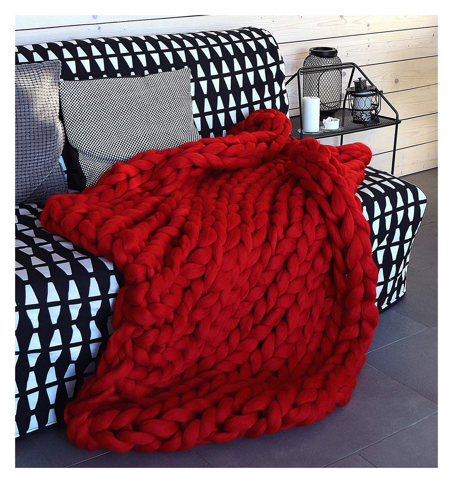 Chunky Knit Throw Blanket for Sofa & Bed - Soft Modern Air Conditioning Blanket, Hand-Knitted Cozy Blanket for Home Decor (Red, 47x59 Inches) - Perfect for Living Room, Bedroom & Gift Giving