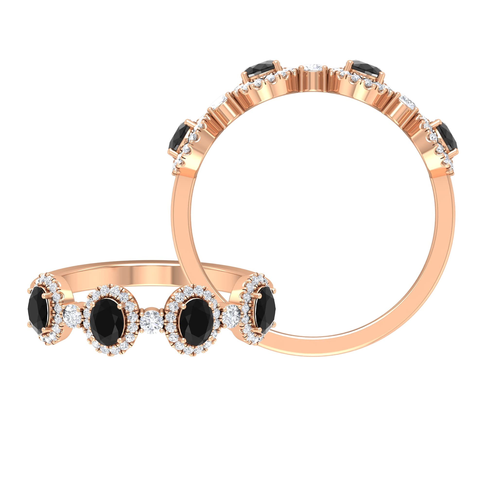 1 CT Oval Cut Black Spinel Ring with Diamond Accent - 14K Solid Gold Anniversary Band for Women - Elegant Designer Jewelry Gift for Birthday, Valentine's Day & Special Occasions