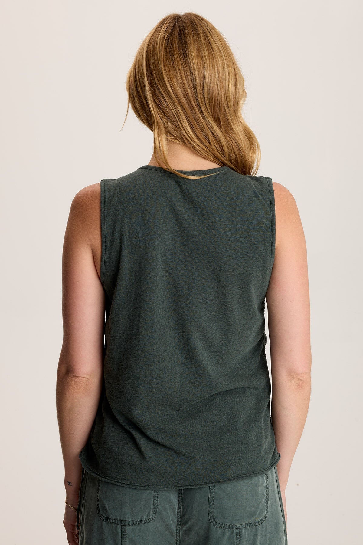 Mitzi Twill Cinched Cord Tank Top - Women's Casual Stretch Fit Sleeveless Blouse for Summer Outfits & Layering