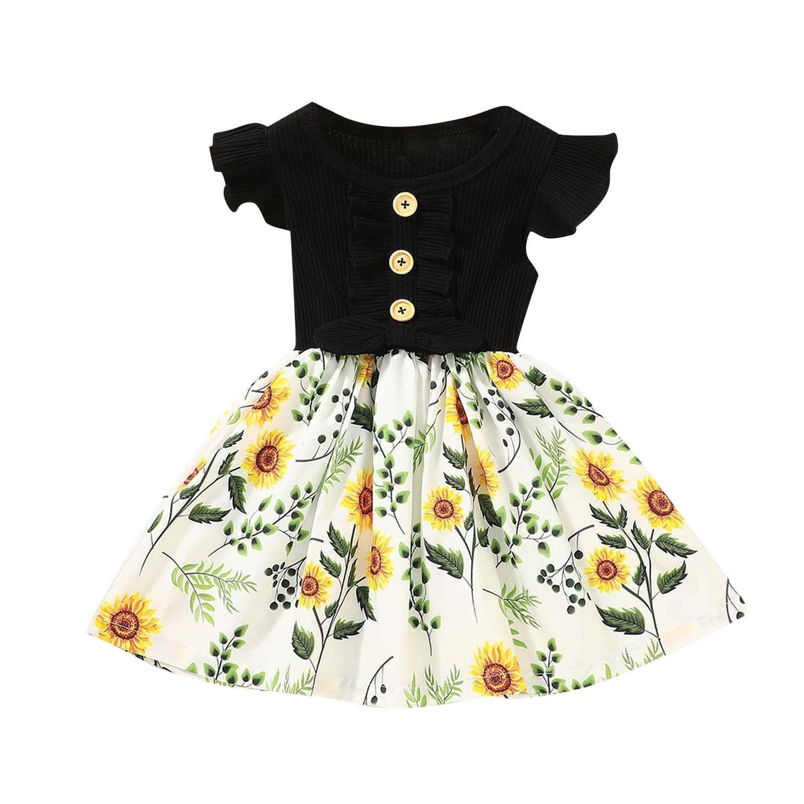 KkSLirnhs Toddler Baby Girls Floral Sundress - Ruffled Sleeveless Summer Dress with Stitching Details for Beach, Casual Wear & Princess Skirt Outfits | Perfect for Outdoor Play, Birthday Parties & Photo Shoots