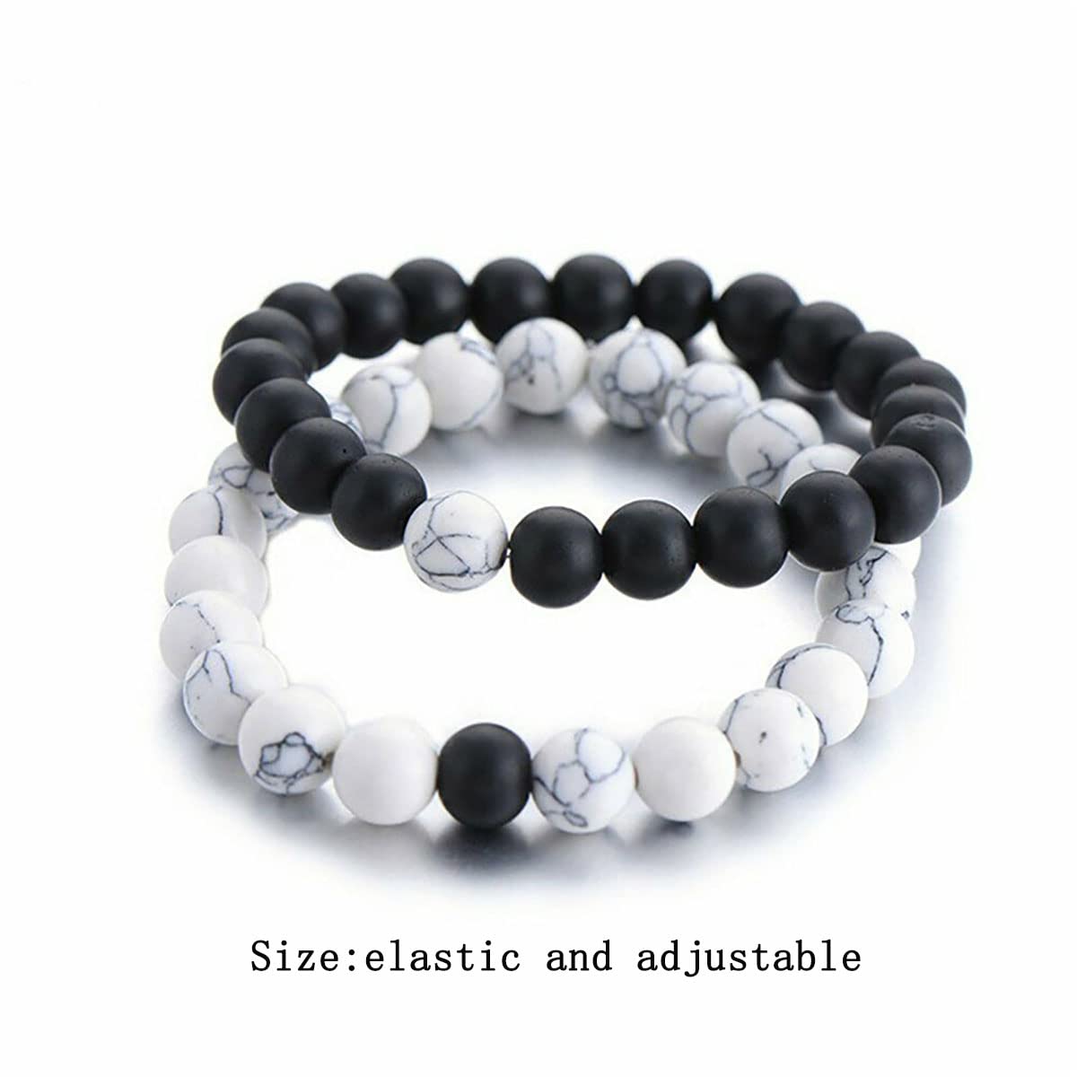 Natural Stone Couples Bracelets - Marble Black Crystal Agate Healing Beads Matching Set for Women & Men | Long Distance Bond Touch Bracelet for His & Her | Romantic Gift for Anniversaries, Valentine's Day & LDR Couples