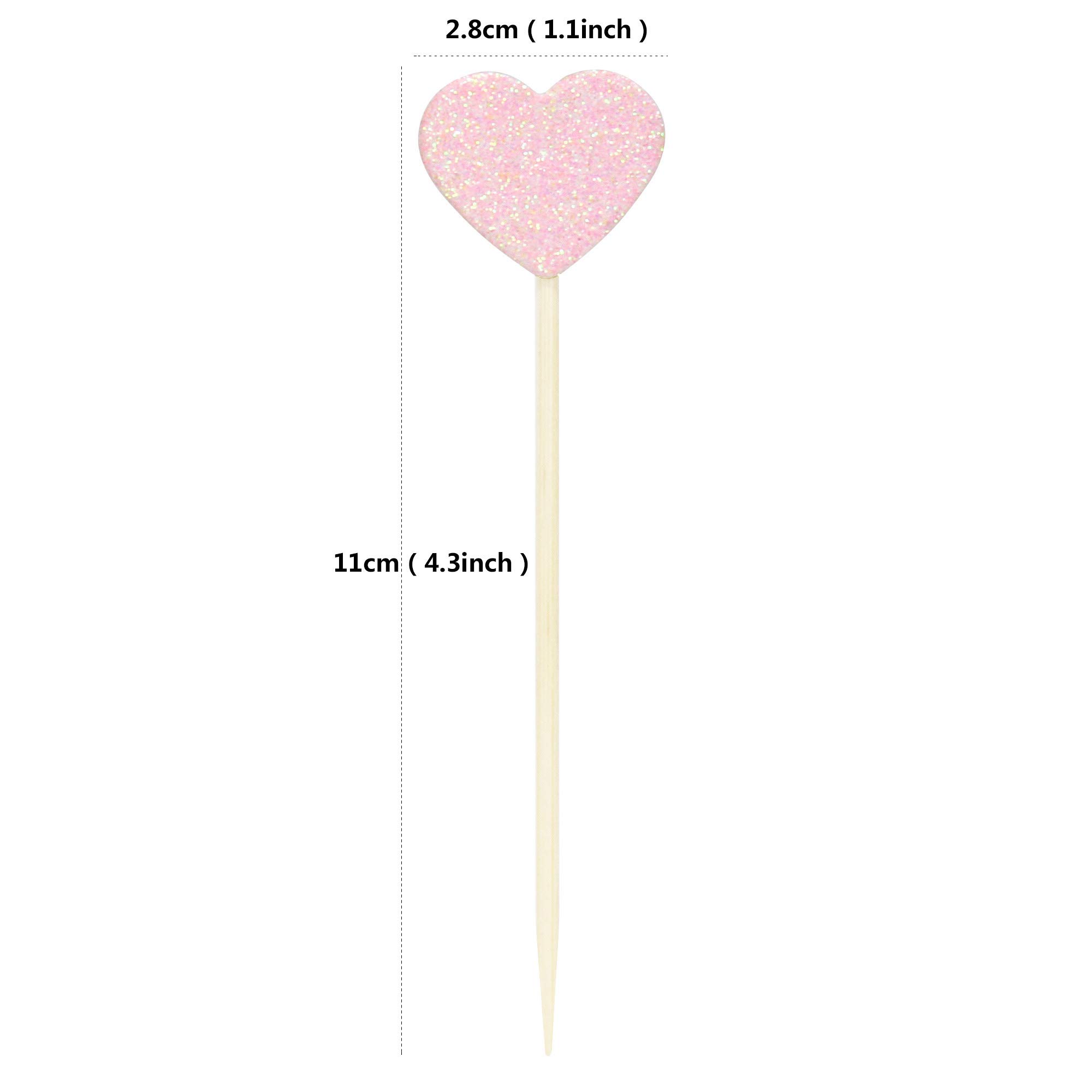 Ercadio 40 PCS Light Pink Glitter Heart Cupcake Toppers - Love Theme Cupcake Picks for Wedding, Bridal Shower, Birthday Party, Baby Shower & Anniversary Cake Decorations - Perfect for Romantic Celebrations and Sweet Treats