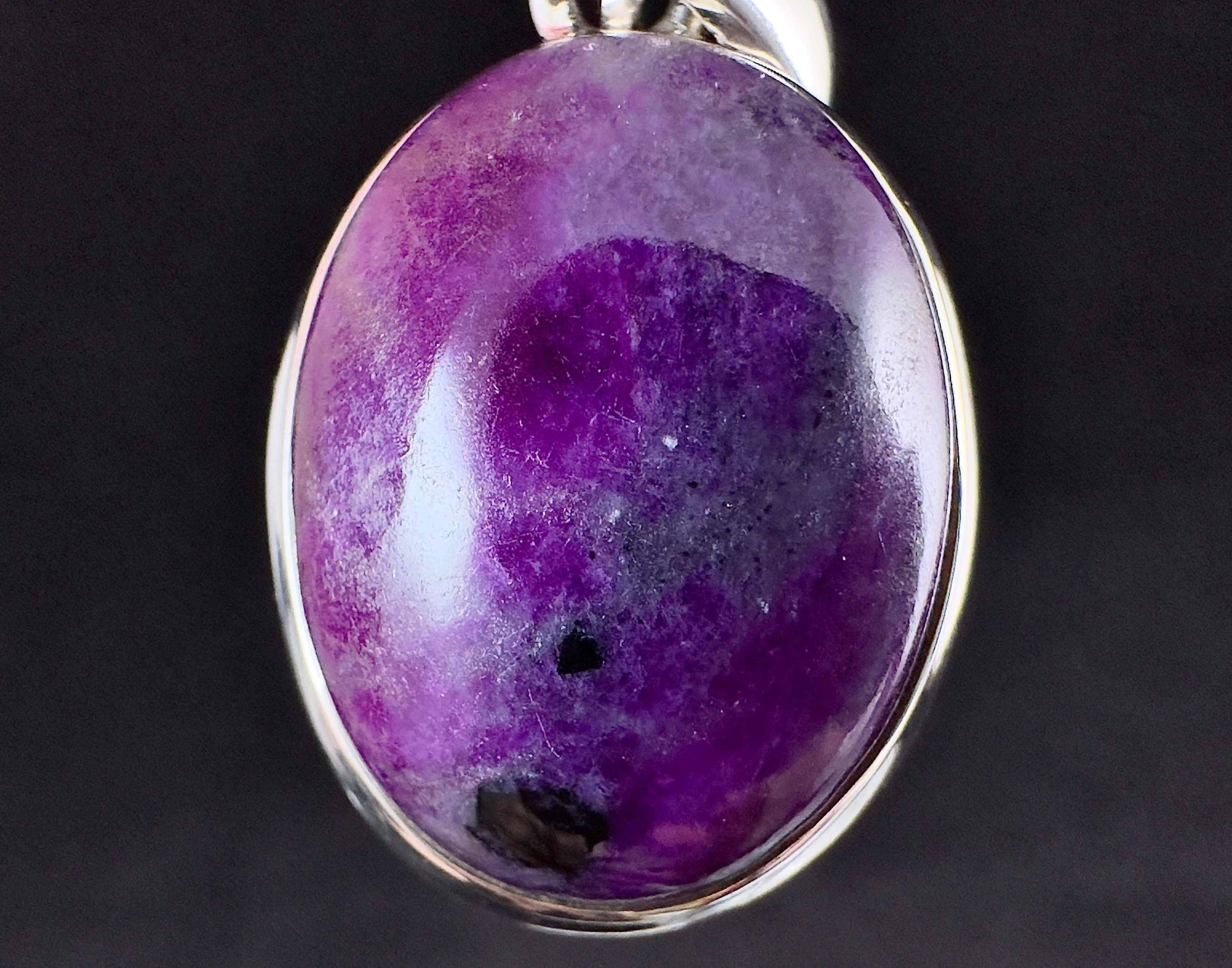 Genuine Sugilite Crystal Pendant Necklace - Sterling Silver Oval Cabochon Healing Stone Jewelry for Women | Spiritual Healing, Chakra Balancing & Meditation Accessory