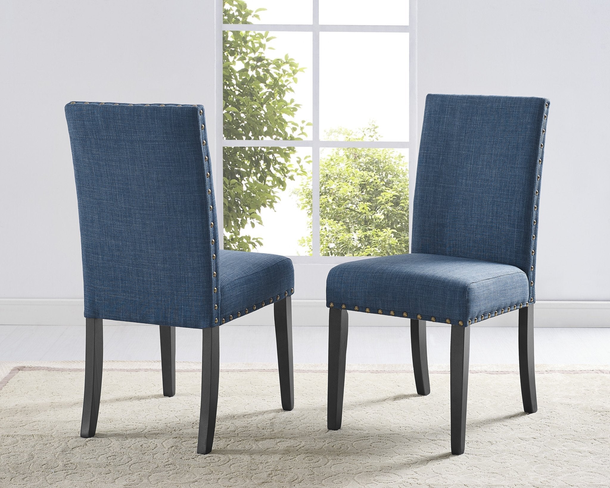 Roundhill Furniture Biony Fabric Dining Chairs with Nailhead Trim, Set of 2 - Modern Upholstered Side Chairs for Kitchen, Dining Room & Home Office - Comfortable & Stylish Seating Solution