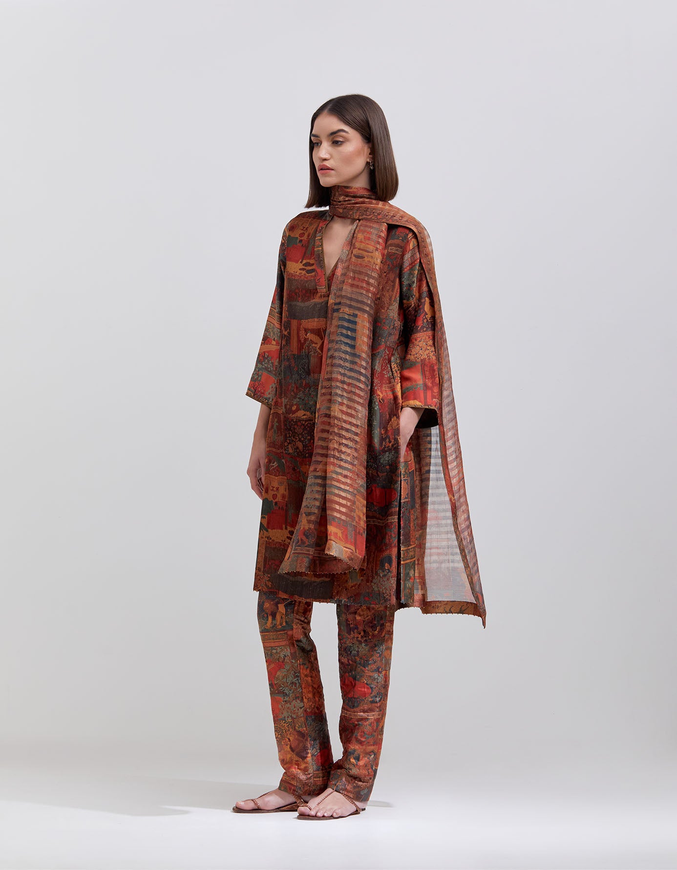 Elegant Silk Pintuck Damini Kurta in Terracotta - Perfect for Festivals, Weddings & Ethnic Occasions