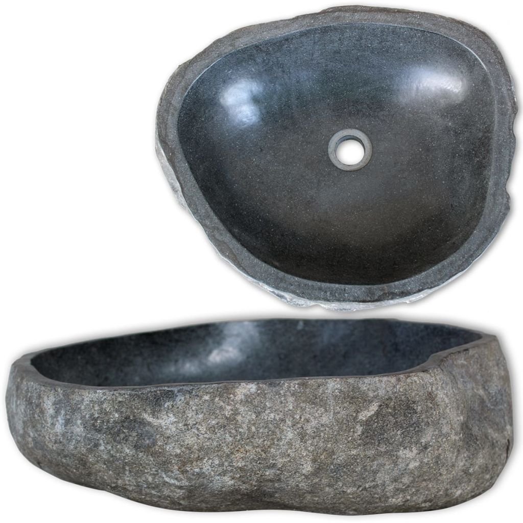 vidaXL Ceramic Bathroom Vessel Sink - Oval Above Counter Wash Basin for Modern Bathrooms, Hotels & Lavatories | Natural River Stone Design (11.8