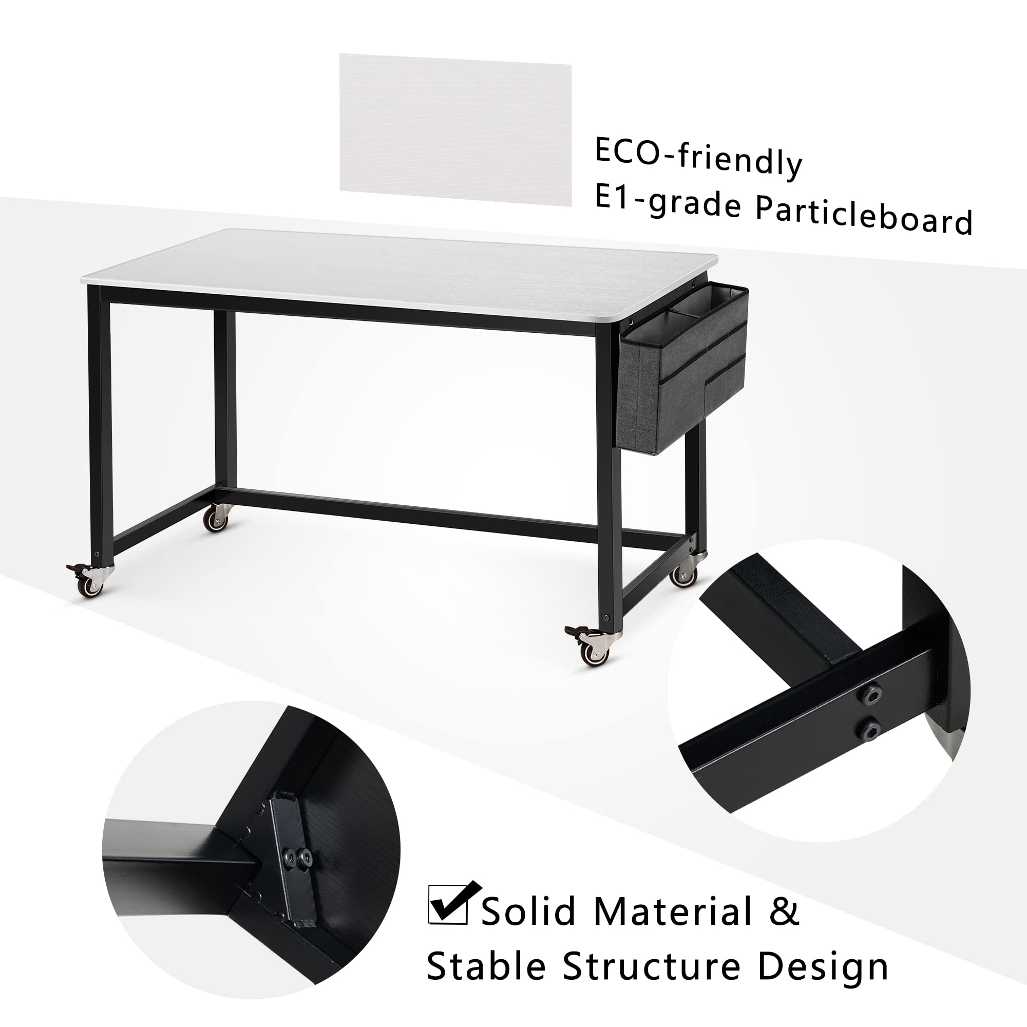 AHB 55 Inch Rolling Computer Desk with 4 Smooth Casters - Mobile Writing Desk for Home Office, Study Table with Sturdy Metal Frame | Perfect for Small Spaces, Dorm Rooms & Adjustable Workstations