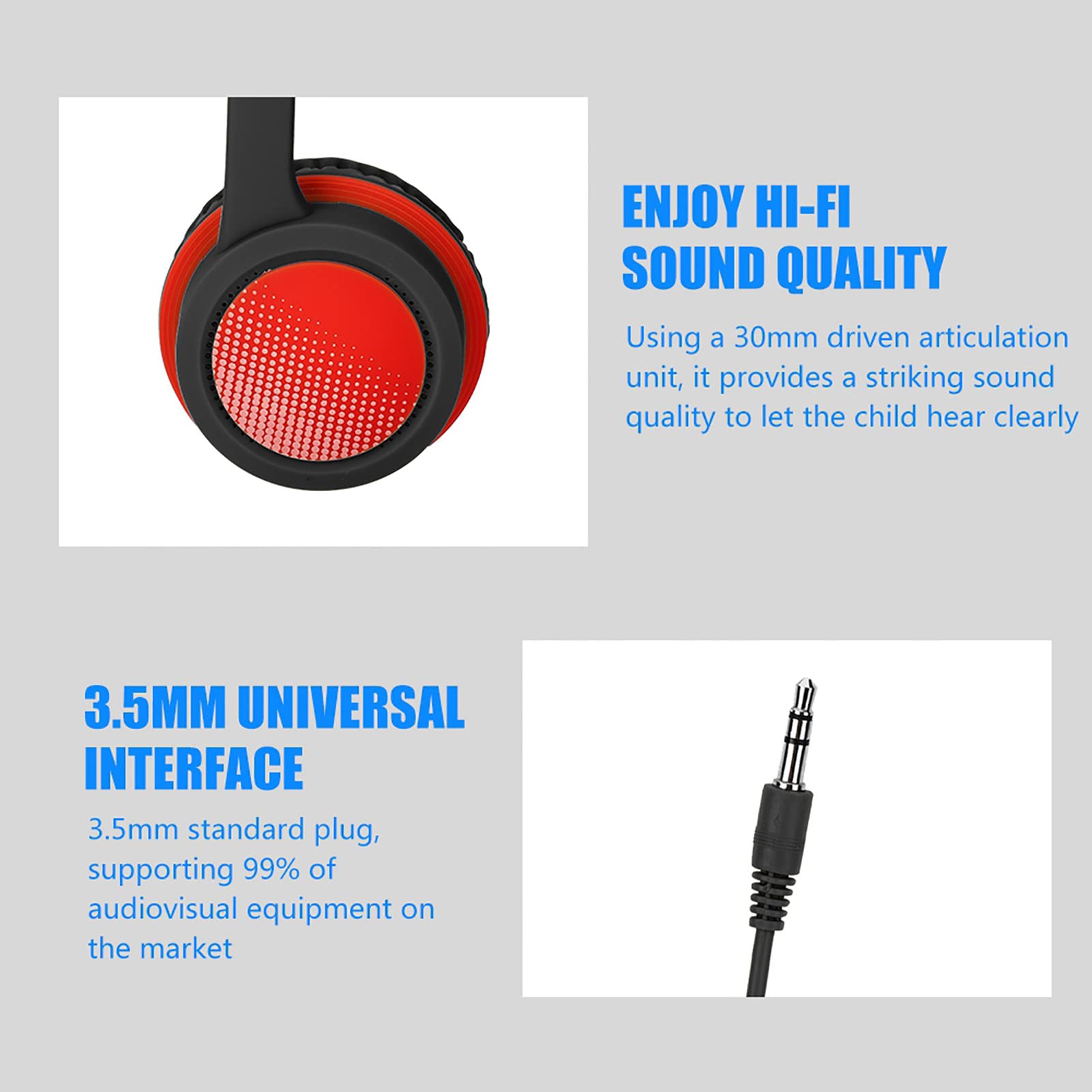Beufee Kids Headphones with 85dB Volume Limit - Wired Over-Ear Noise Cancelling Headphones for Children, Hearing Protection (Black/Red) - Perfect for School, Travel & Online Learning
