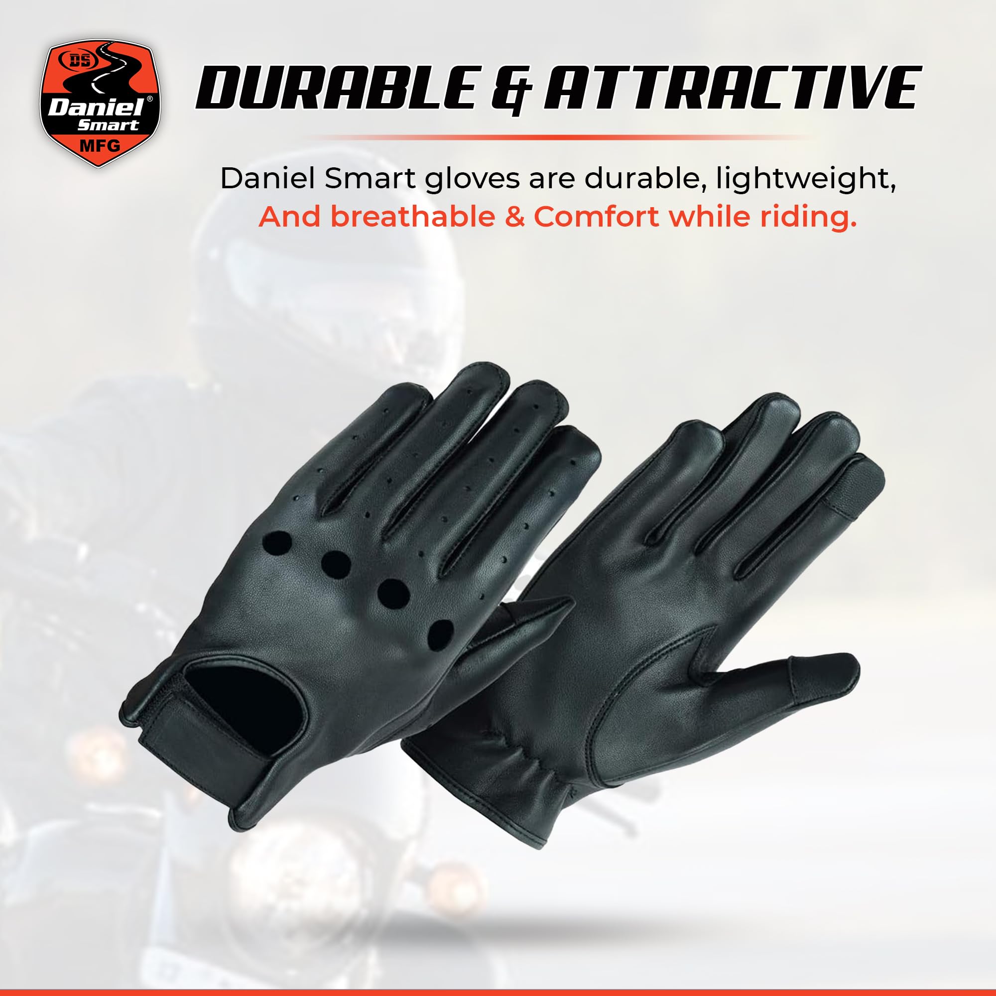 Daniel Smart Deerskin Leather Gloves - Unlined Motorcycle Riding Gloves with Knuckle Protection & Touchscreen Fingertips for Men & Women - Perfect for Biking, Driving & Outdoor Activities