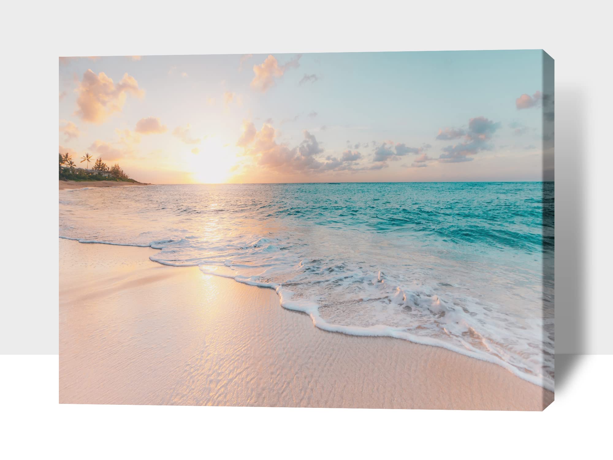 GUTTATY Large Sunrise and Beach Canvas Wall Art - Coastal Ocean Painting for Living Room Decor, Framed Seascape Print (32x48 Inches) - Perfect for Beach House, Bedroom, or Office Wall Decoration