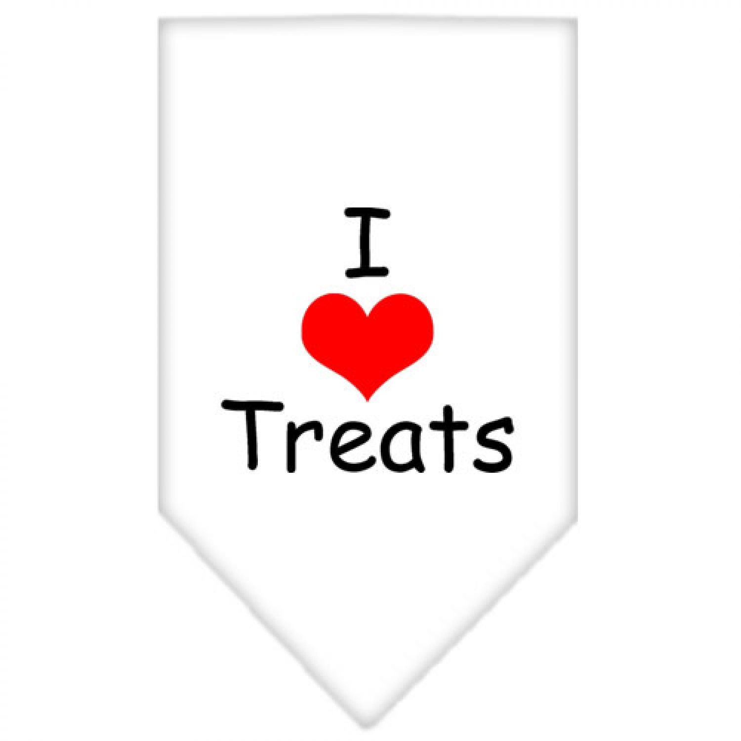 Premium White Large Pet Bandana for Dogs - 'I Love Treats' Screen Printed Design - Perfect for Pet Parties, Holidays & Daily Walks