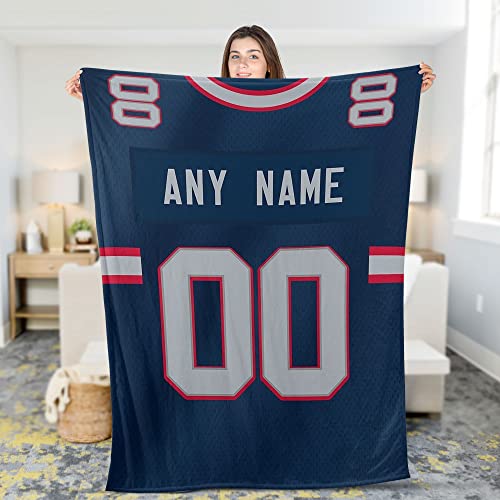 New England Patriots Custom Football Team Blanket - Personalized with Any Name & Number for Fans, Soft & Cozy for Kids & Adults - Perfect for Game Day, Gifts & Home Decor
