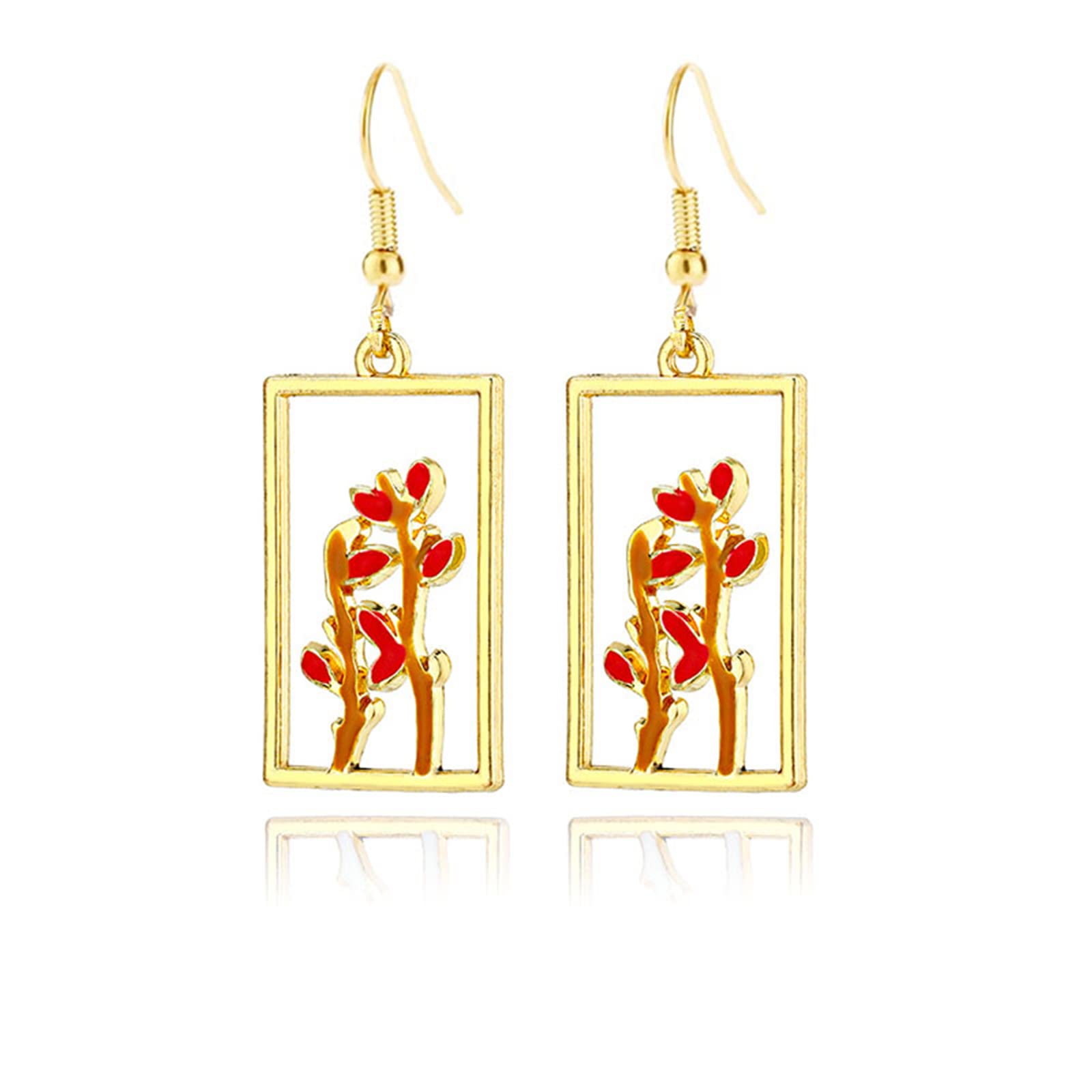 ONLYJUMP Natural Leaf Earrings - Green Enamel Geometric Drop Dangle Earrings for Women | Boho Chic Jewelry | Perfect for Summer Beach, Festival & Casual Wear