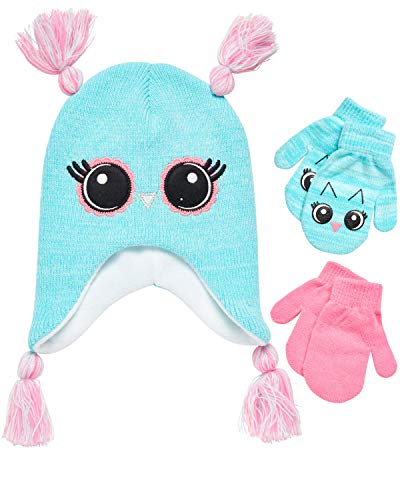 Owl Aqua-pink Mittens