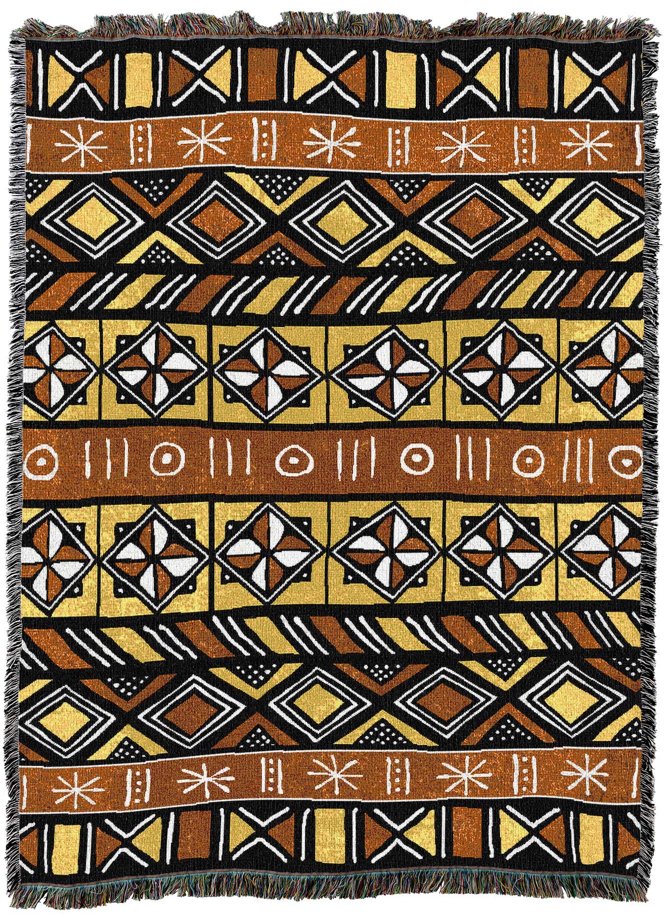Authentic Bogolan Mud Cloth Cotton Blanket 72x54 - Handwoven African Cultural Tapestry Throw - Made in USA - Perfect for Home Decor, Sofa Cover & Unique Gift