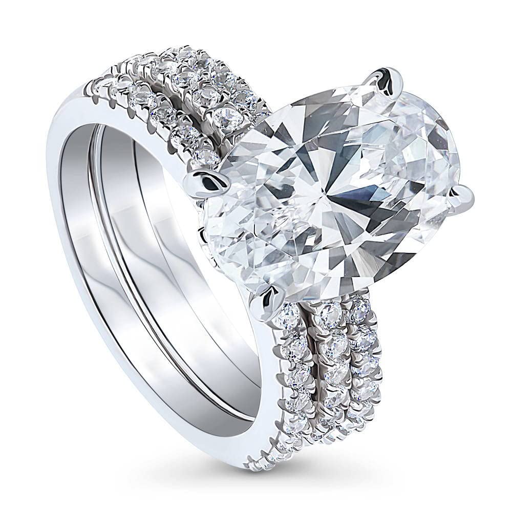BERRICLE Sterling Silver Solitaire Wedding Engagement Ring Set for Women - 5.5 Carat Oval Cut Cubic Zirconia CZ with Hidden Halo, Rhodium Plated, Size 4-10 | Perfect for Proposals, Anniversaries, and Bridal Jewelry Gifts