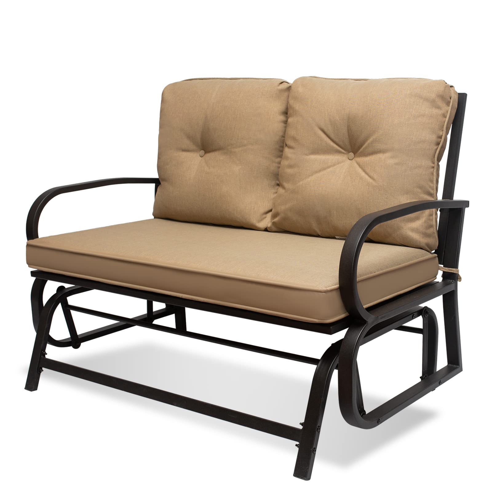 2-Person Outdoor Porch Swing Glider Bench - Patio Loveseat Chair for Garden, Backyard & Porch - Comfortable Rocking Seating & Relaxation - Durable Weather-Resistant Outdoor Furniture (Beige) - Perfect for Relaxing, Reading & Enjoying Nature in Your Backyard