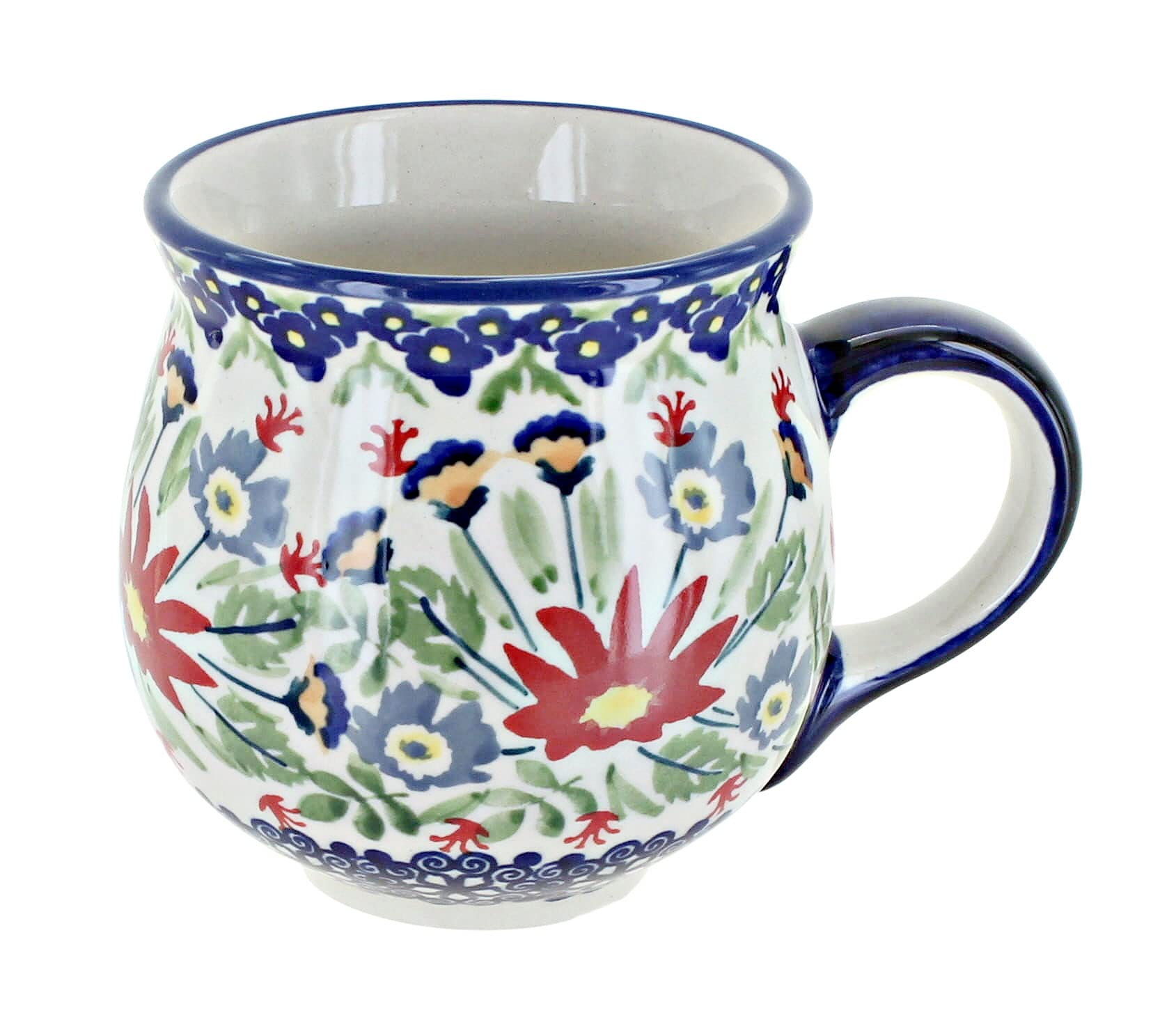 Blue Rose Polish Pottery Jungle Bouquet Bubble Mug - Handmade Ceramic Coffee Cup with Floral Design - Perfect for Tea, Coffee, or Hot Chocolate at Home, Office, or Gift Giving