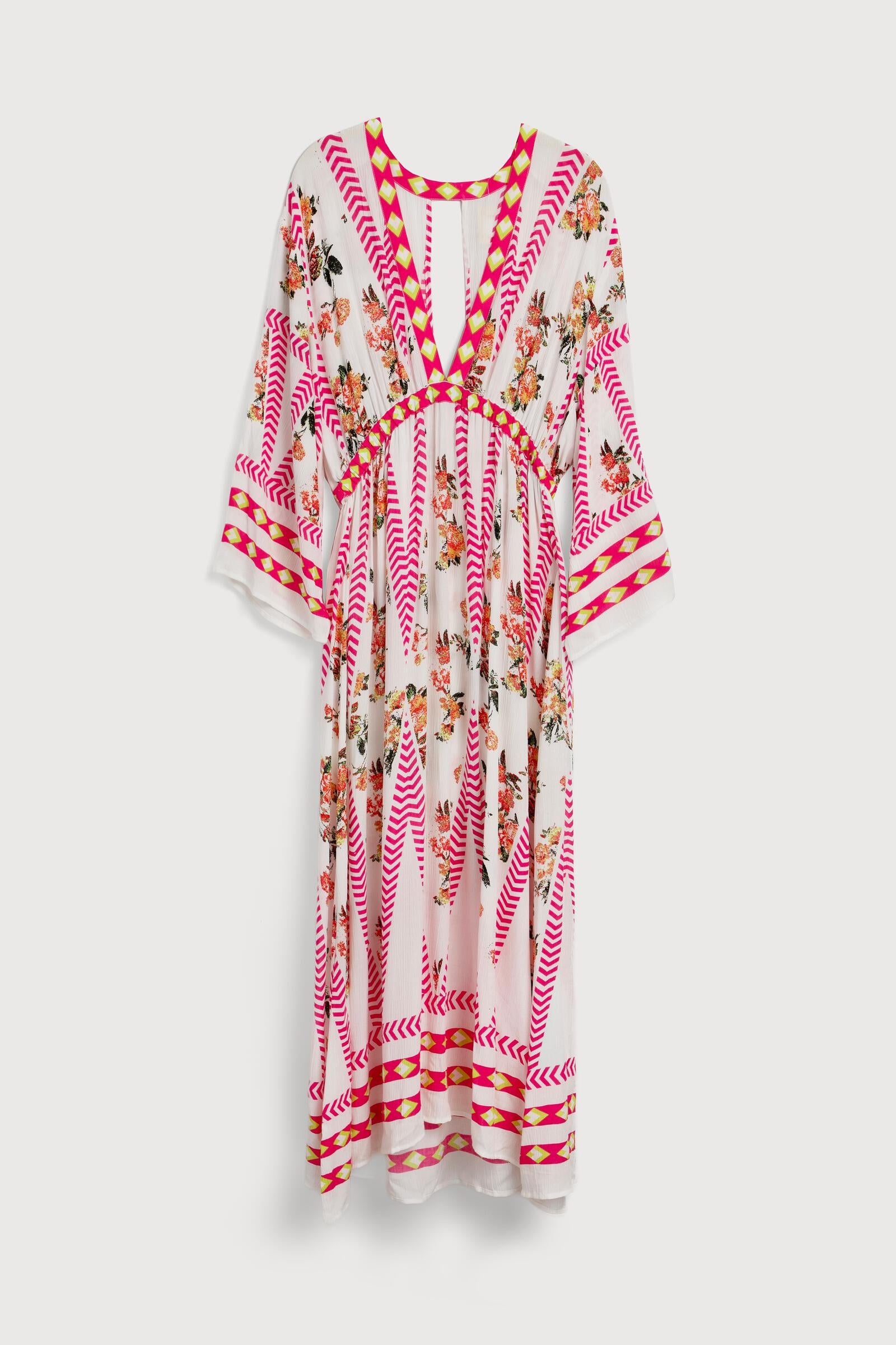 Aztec Floral Keyhole Kaftan Dress - Boho Chic Maxi Dress for Women - Perfect for Beach, Vacation & Summer Outfits