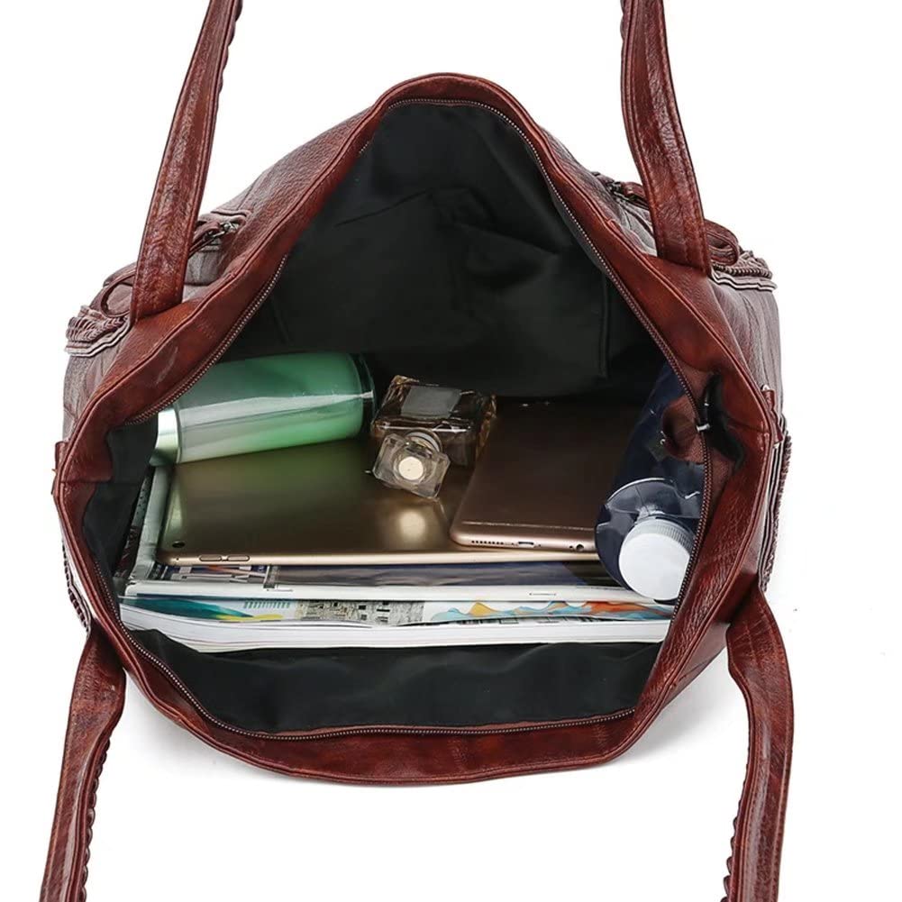 Mudono Women's Large Capacity Leather Top Handle Tote Bag - Vintage Crossbody Shoulder Bag Purse for Work, Travel & Daily Use