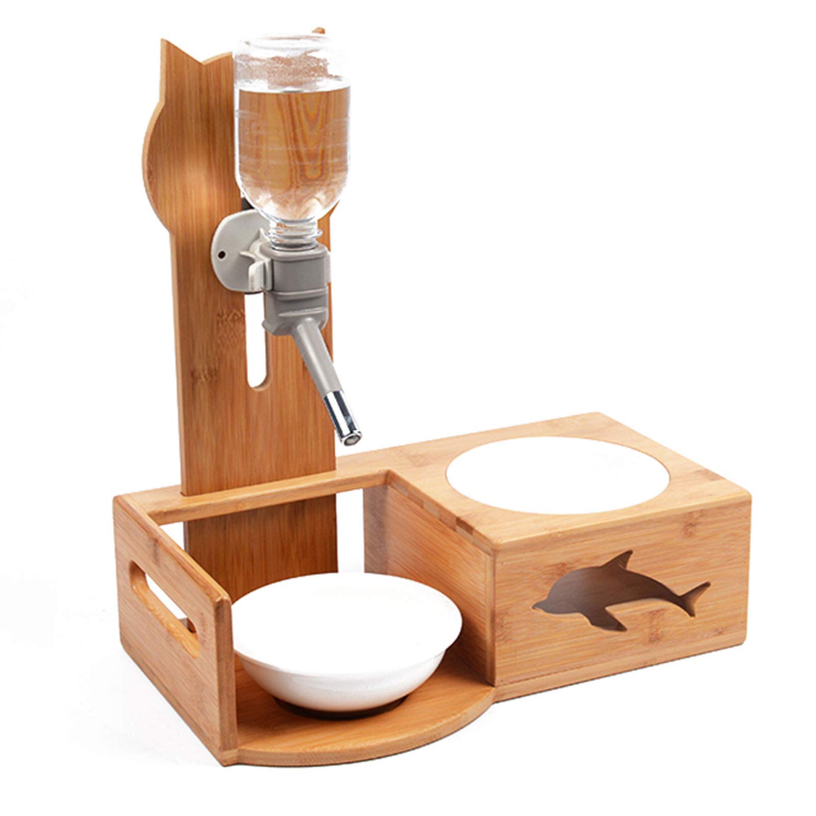Automatic Cat Water Fountain - Bamboo Wood Hanging Vertical Pet Drinking Fountain with Food Bowl for Cats & Dogs | Perfect for Home, Office, and Travel Use