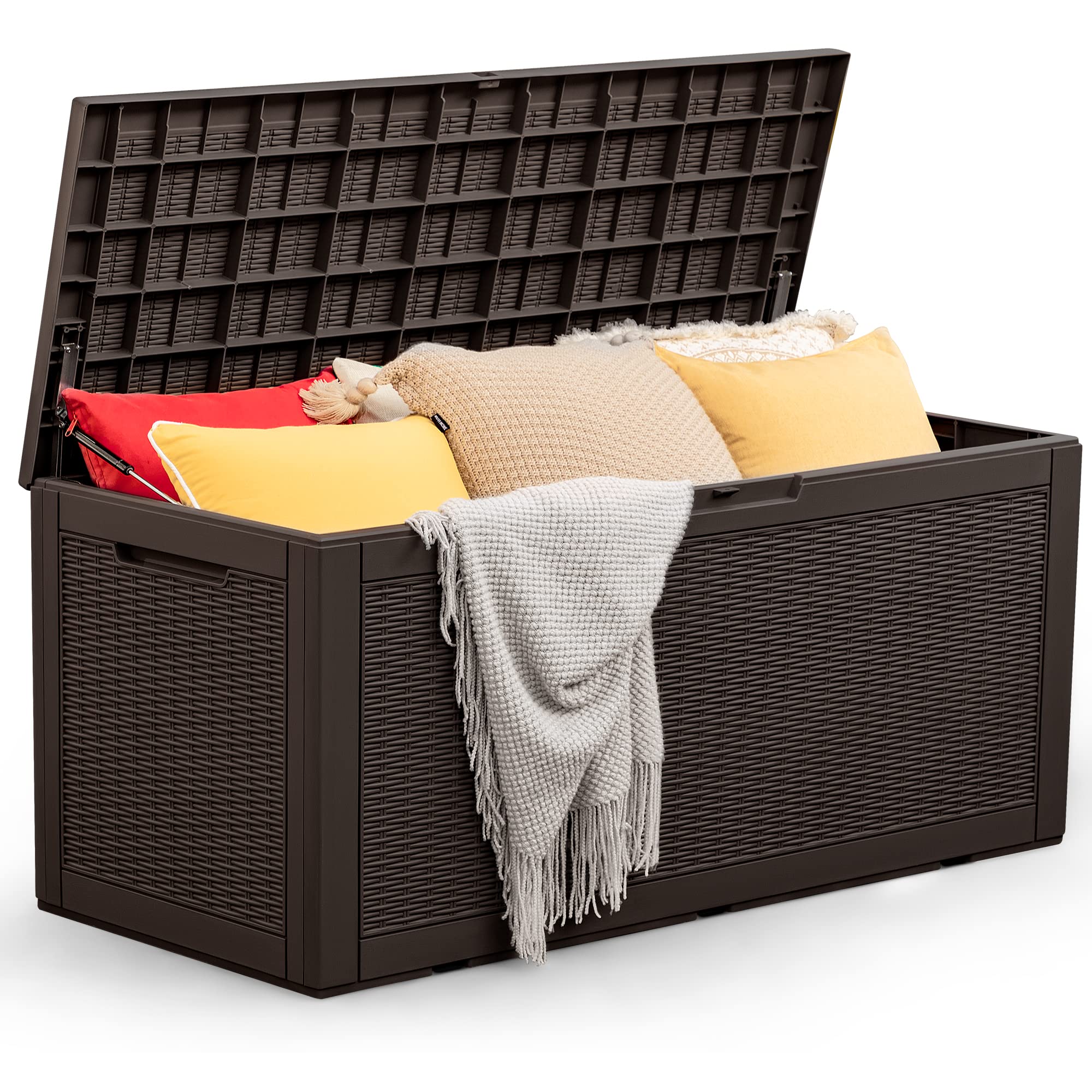 Homall 100 Gallon Large Waterproof Resin Deck Box with Padlock - Outdoor Storage Container for Patio Furniture Cushions, Garden Tools, Pool Toys - Indoor/Outdoor Organization Solution (Deep Brown) | Perfect for Backyard, Deck, Garage & Poolside Storage
