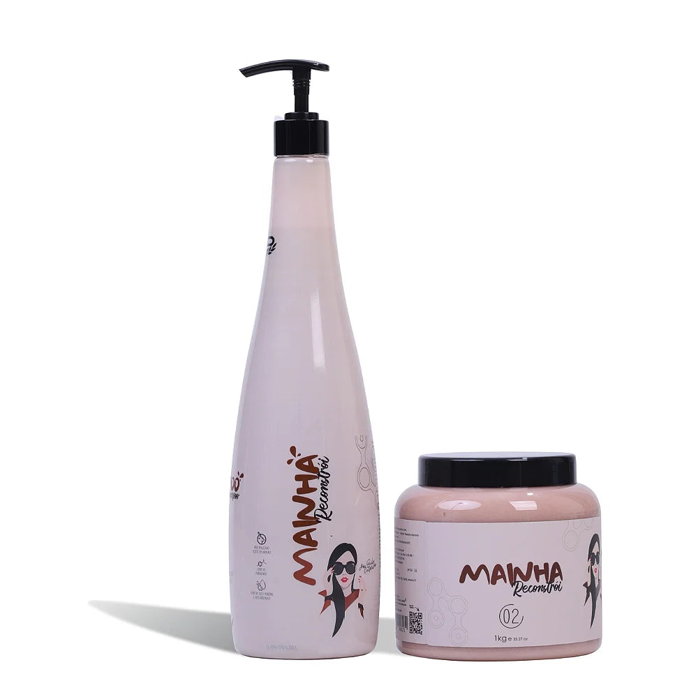 Ana Paula Carvalho Mainha Reconstruction Home Care Kit - 2x 1/2x 33.8 fl oz Hair Treatment for Damaged Hair - Perfect for Salon-Quality Hair Repair at Home