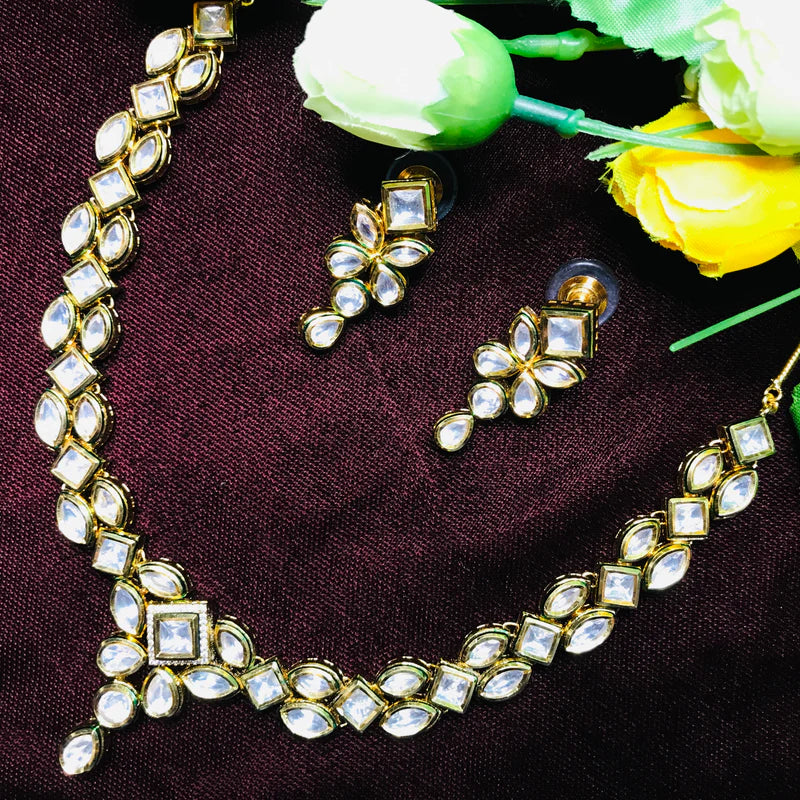 Luxury Gold Plated Royal Kundan Necklace and Earrings Set (D538) - Perfect for Weddings, Parties, and Special Occasions