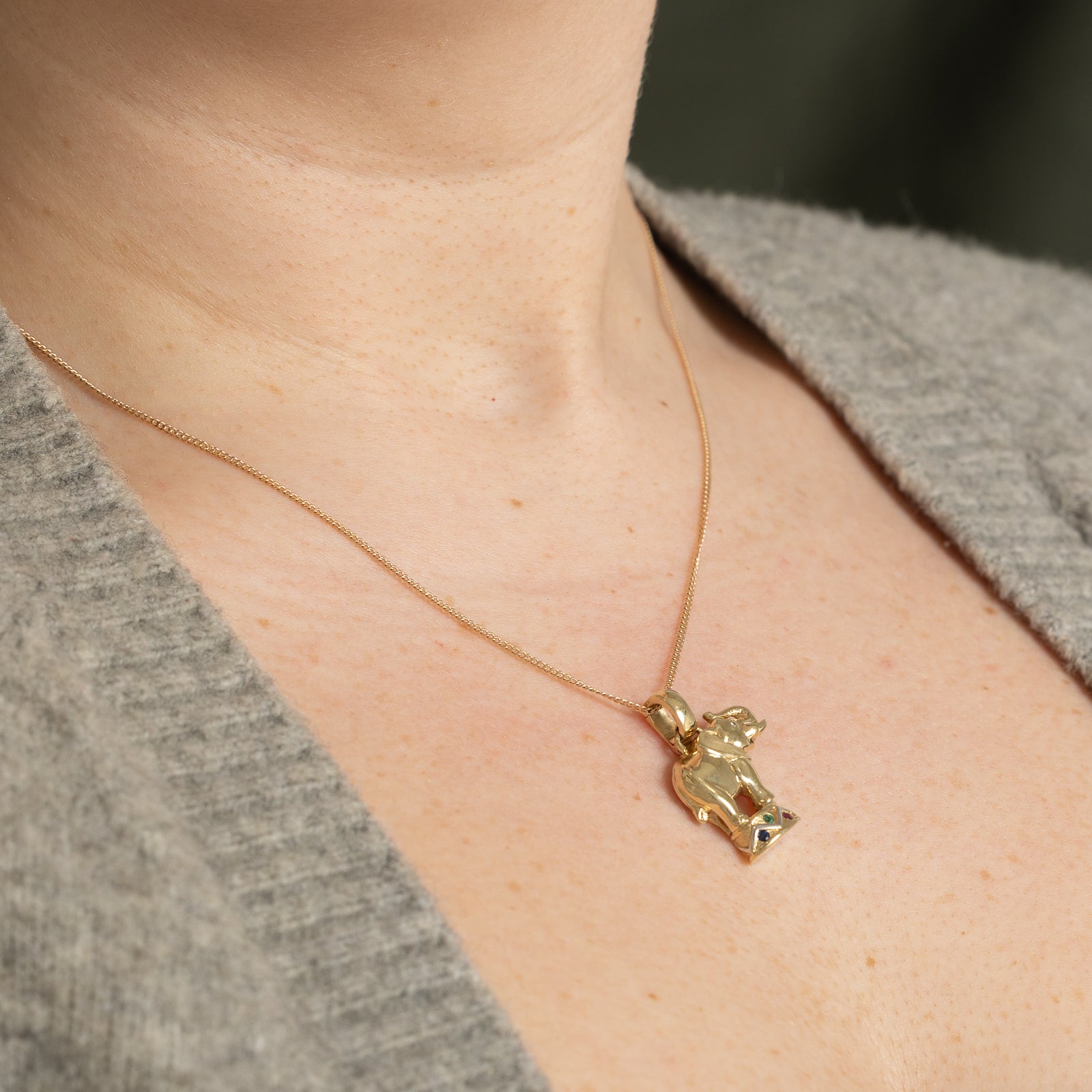 Multi Gemstone Circus Elephant Pendant Necklace | 0.08ctw Diamond & 0.01ct Gemstones - Perfect for Birthday Gifts, Anniversary Jewelry & Fashion Accessories