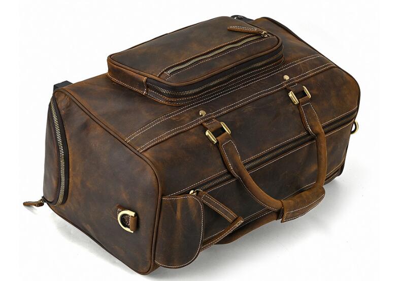 Premium Genuine Leather Weekender Duffle Bag for Men - Stylish & Durable Travel Duffel with Spacious Compartments - Perfect for Gym, Business Trips & Weekend Getaways
