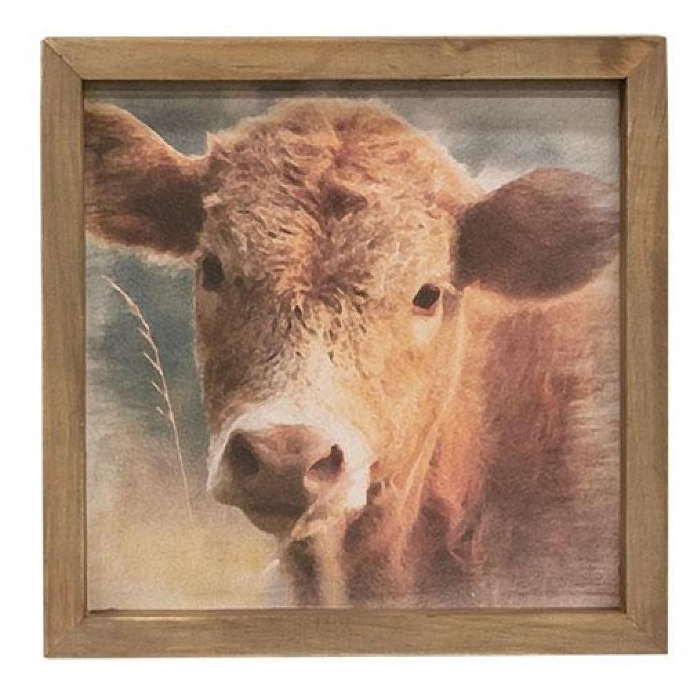 Vintage Cow Portrait Framed Print - Farmhouse Wall Art Decor for Living Room, Bedroom & Kitchen - Rustic Countryside Home Decor