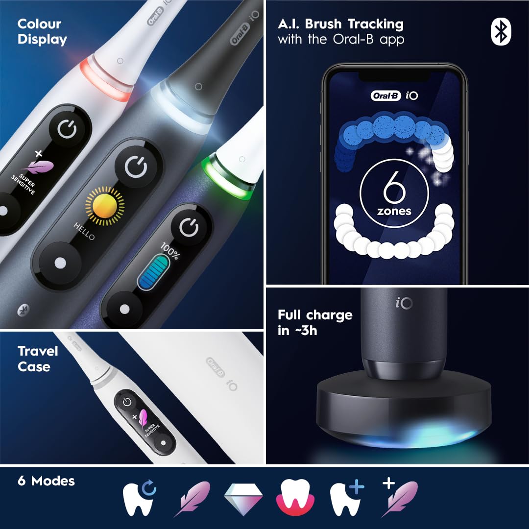 Oral-B iO Series 8 Electric Toothbrush with 2 Replacement Brush Heads, Violet Ametrine - Advanced Smart Toothbrush for Professional Dental Care at Home | Perfect for Travel & Daily Oral Hygiene