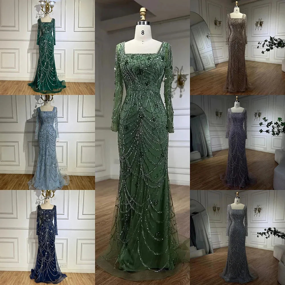 Serene Hill Dark Green Mermaid Dress with Crystal Beads | Elegant Arabic Evening Gown for Women | Perfect for Weddings, Parties & Special Occasions | 2025 LA72242 | Formal Wear for Red Carpet Events & Gala Dinners