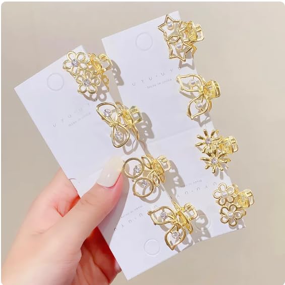 HAPPYMATES 4+2pcs Small Metal Hair Claw Clips for Women - Mini Pearl Hair Barrettes, Jaw Clamps, Half Bun Hairpins - Decorative Hair Accessories for Women & Girls - Perfect for Everyday, Parties & Weddings