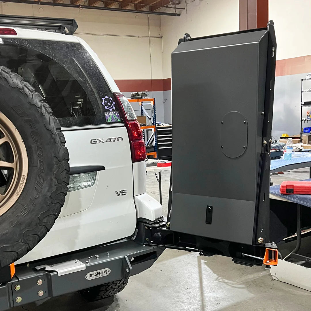 Dissent Off Road Overland Pro Swing Out for Modular Rear Bumper - Heavy Duty Spare Tire Carrier & Gear Rack for Jeep Wrangler & Gladiator - Perfect for Off-Roading & Overland Adventures