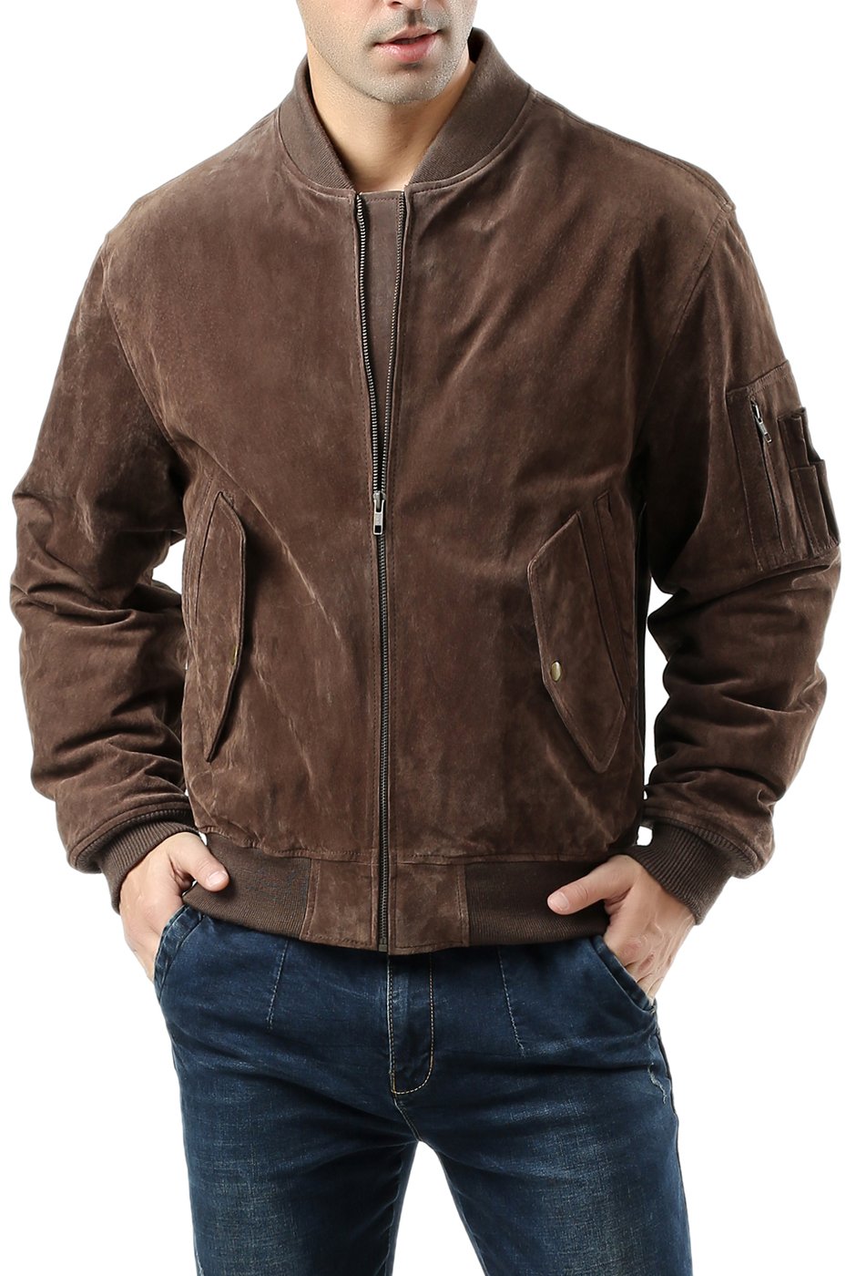 Premium Men's MA-1 Suede Leather Bomber Jacket - Classic Flight Jacket for Men (Big & Tall Sizes Available) - Perfect for Casual Wear, Night Out & Aviation Enthusiasts
