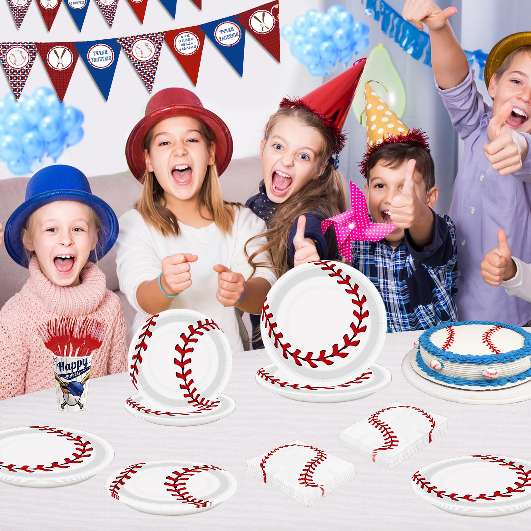 96 Pcs Baseball Birthday Party Supplies Set - Plates, Napkins, Forks & Party Favors for Kids Sports Themed Celebration | Perfect for Little League Parties, Backyard BBQs & Baseball Fan Gifts