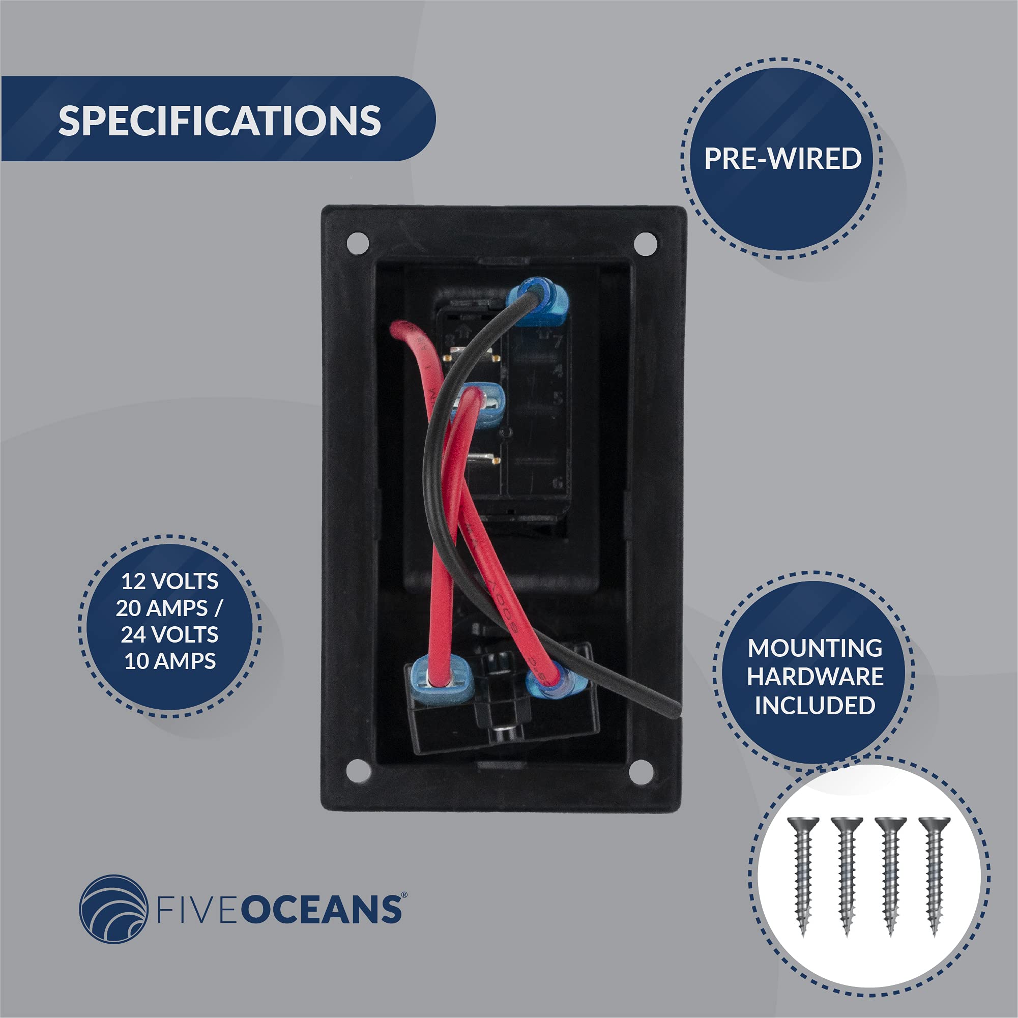 Five Oceans 3-Way Rocker Bilge Pump Switch 12V with LED Light Indicator & Circuit Breaker - FO3851 | Manual/Automatic Bilge Pump Control Panel Switch for Boats, Yachts & Marine Applications