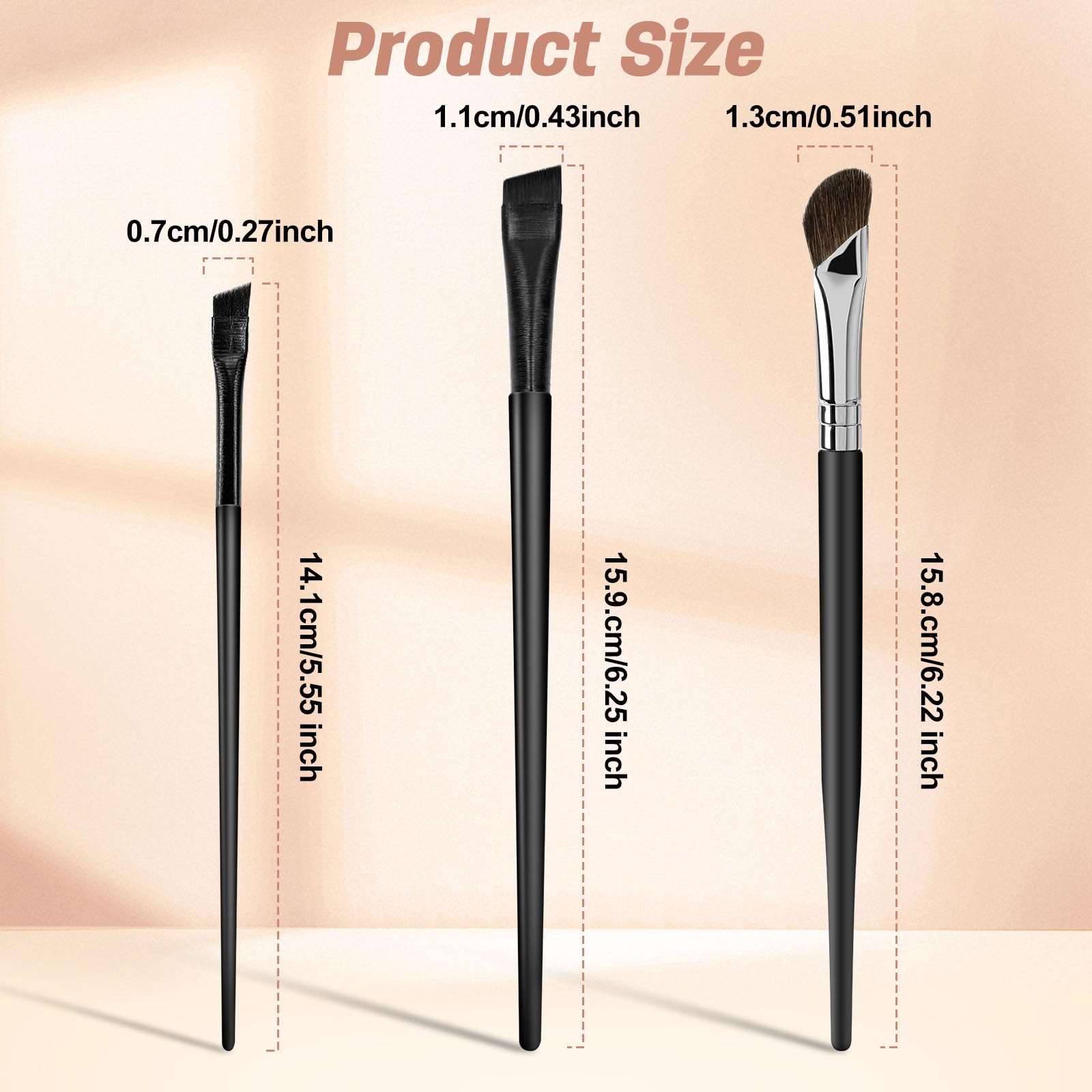 3 Pcs Eyeliner Brush Set - Ultra Thin Angled Eyebrow & Concealer Brushes for Precise Makeup Application | Perfect for Winged Eyeliner, Eyebrow Shaping & Contouring | Professional Beauty Cosmetic Tools for Daily Use & Travel