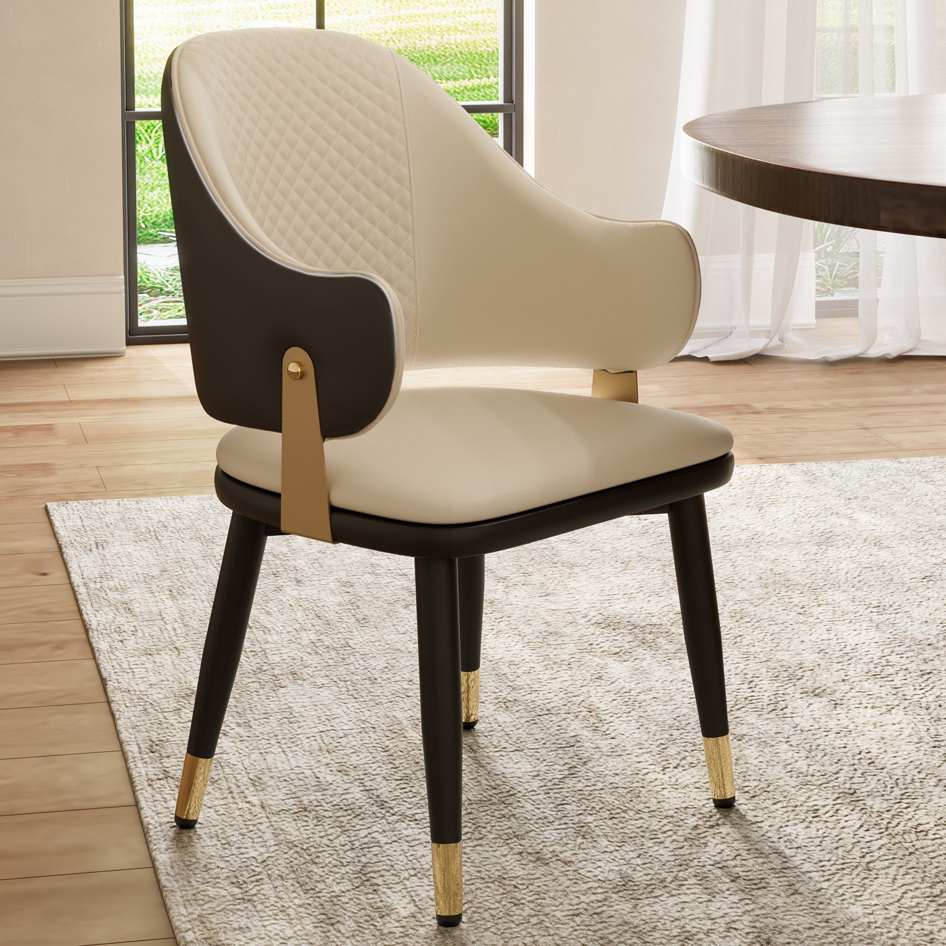 Anareli Upholstered Dining Arm Chairs Set of 2 - Beige & Dark Brown Modern Kitchen Chairs for Dining Room, Restaurant, and Home Decor