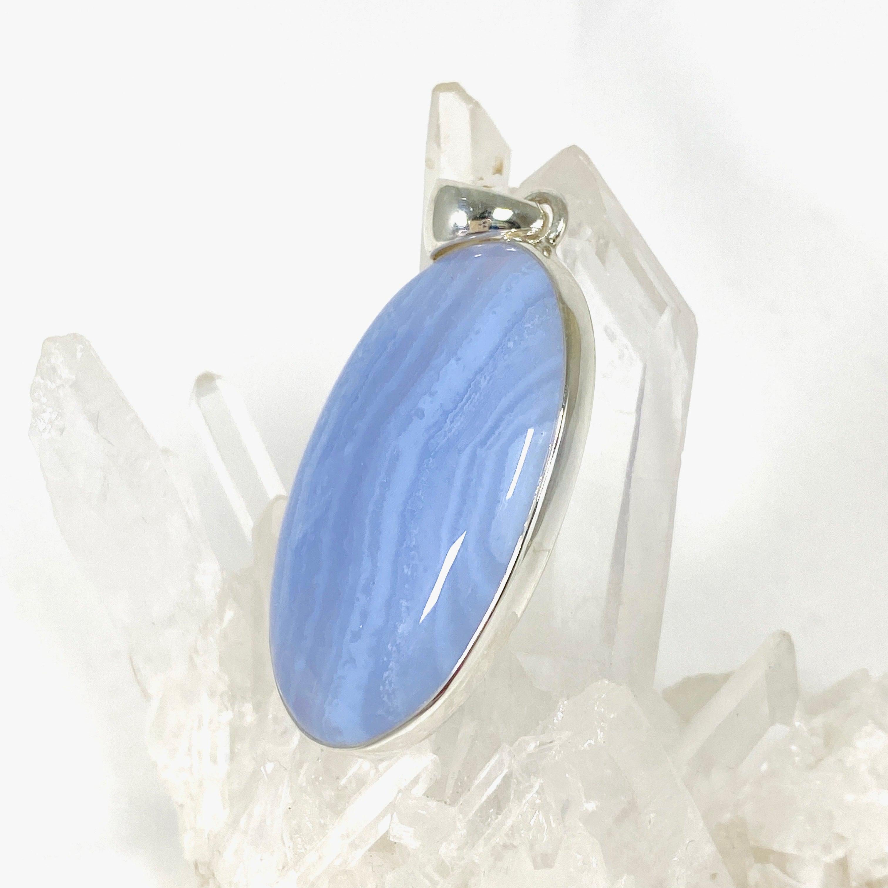 Blue Lace Agate Oval Pendant Necklace - Natural Stone Jewelry for Women - Perfect for Meditation, Healing & Spiritual Gifts