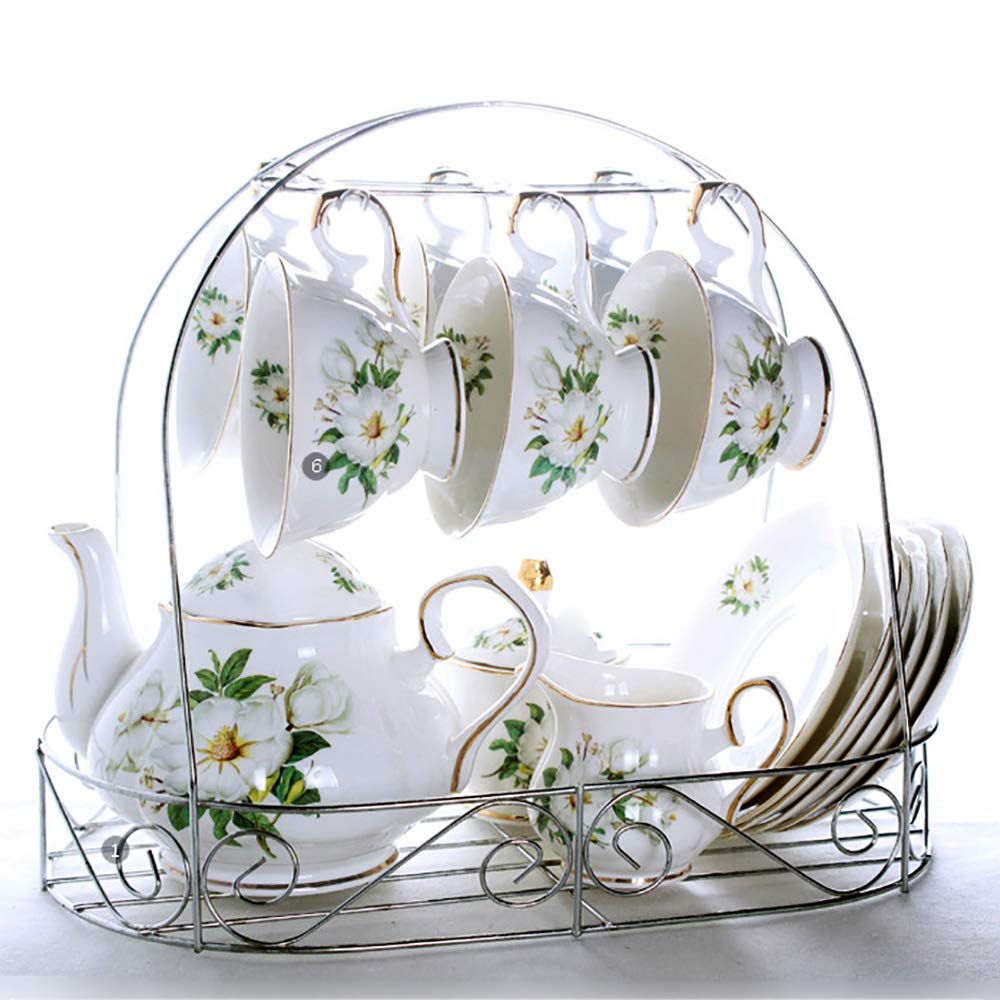 Elegant Floral Porcelain Tea Set with Gold Trim - 12-Piece Bone China Tea Cups, Teapot, Coffee Milk Jug, Sugar Bowl & Saucers - Perfect for Afternoon Tea Parties, Bridal Showers & Home Decor